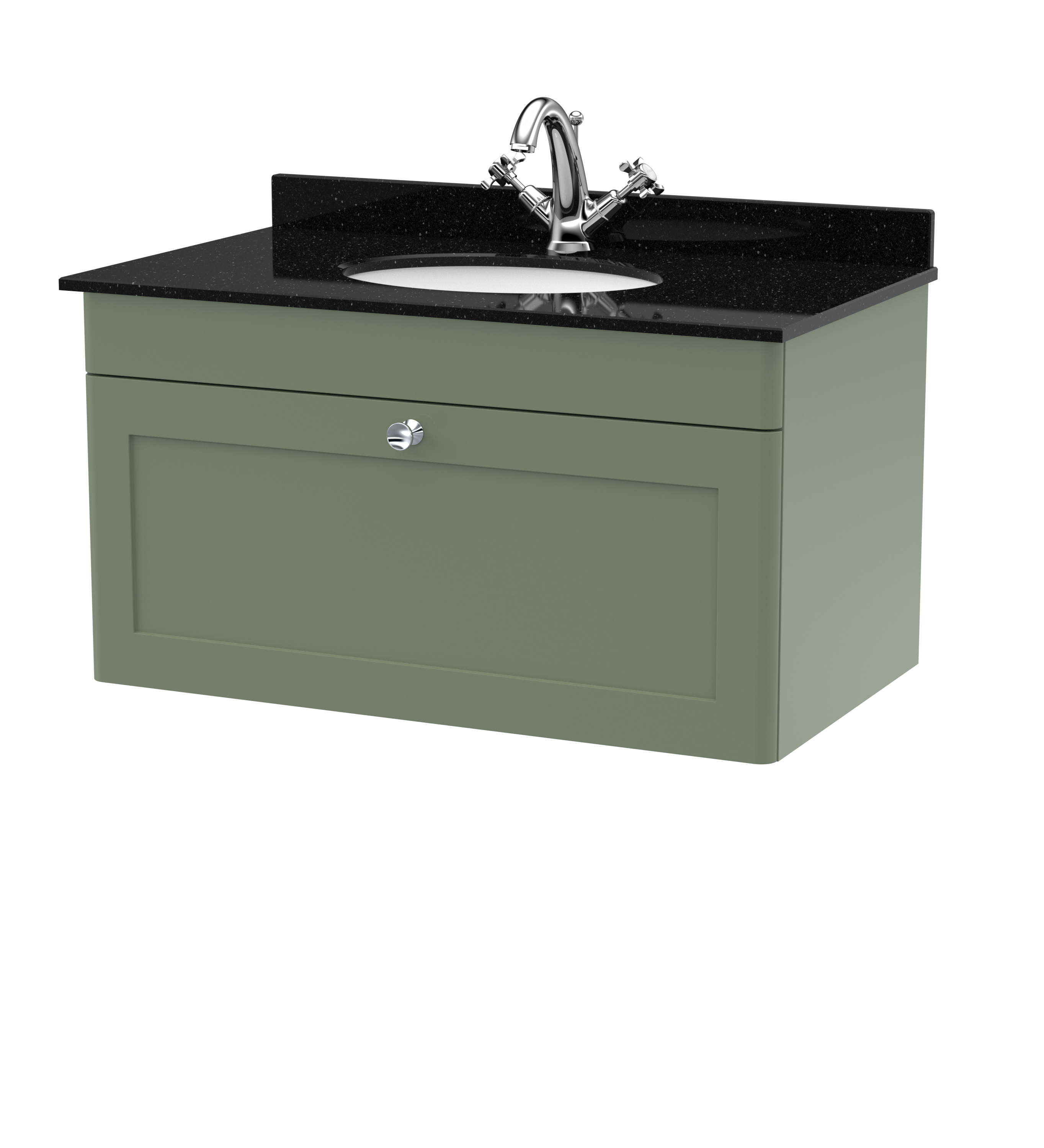 Nuie Classique Satin Green 800mm Wall Hung 1 Drawer Vanity Unit and Marble Top 1TH CLC896BR1