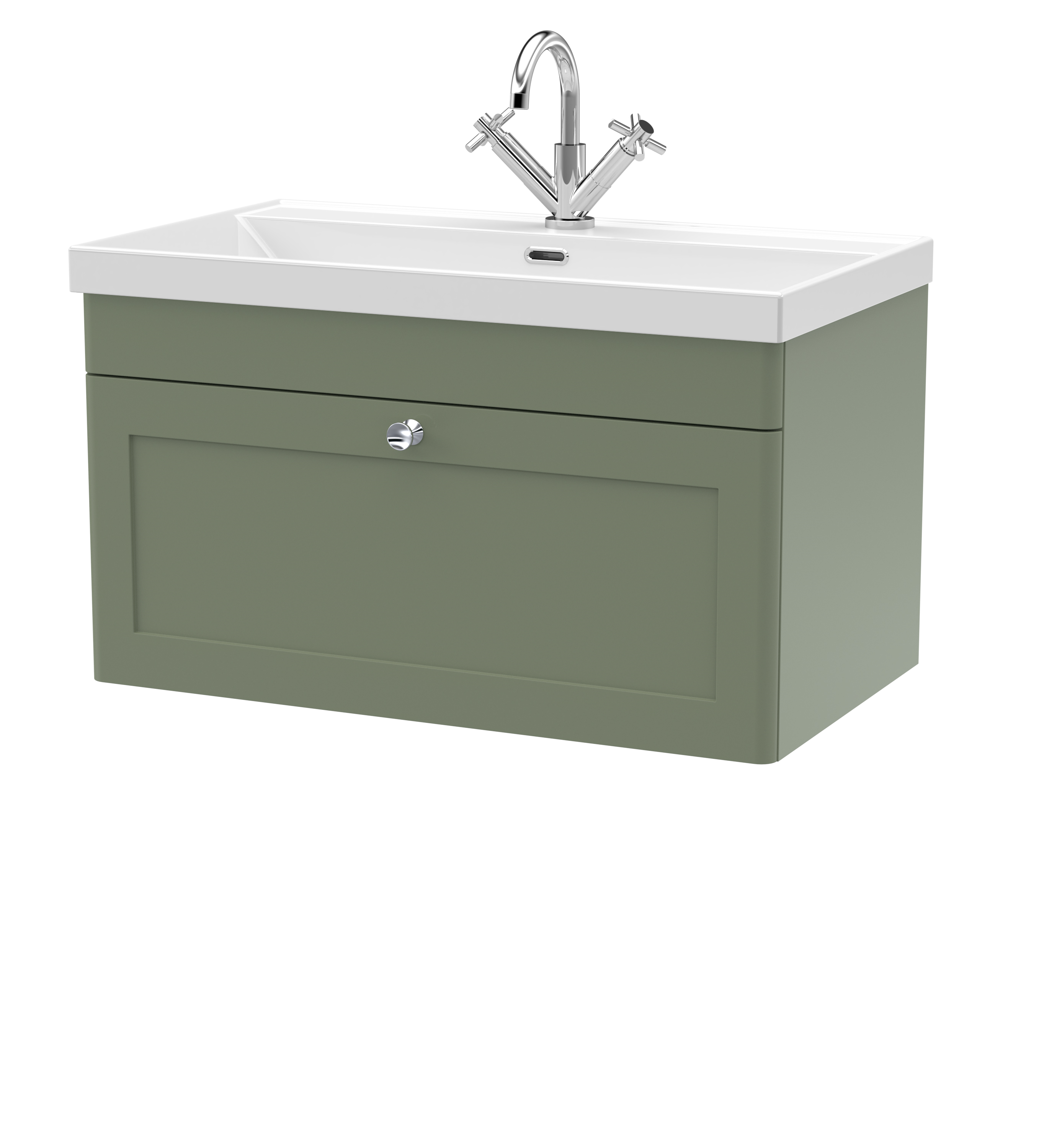 Nuie Classique Satin Green 800mm Wall Hung Single Drawer Vanity Unit with Basin 1 Tap Hole CLC896E