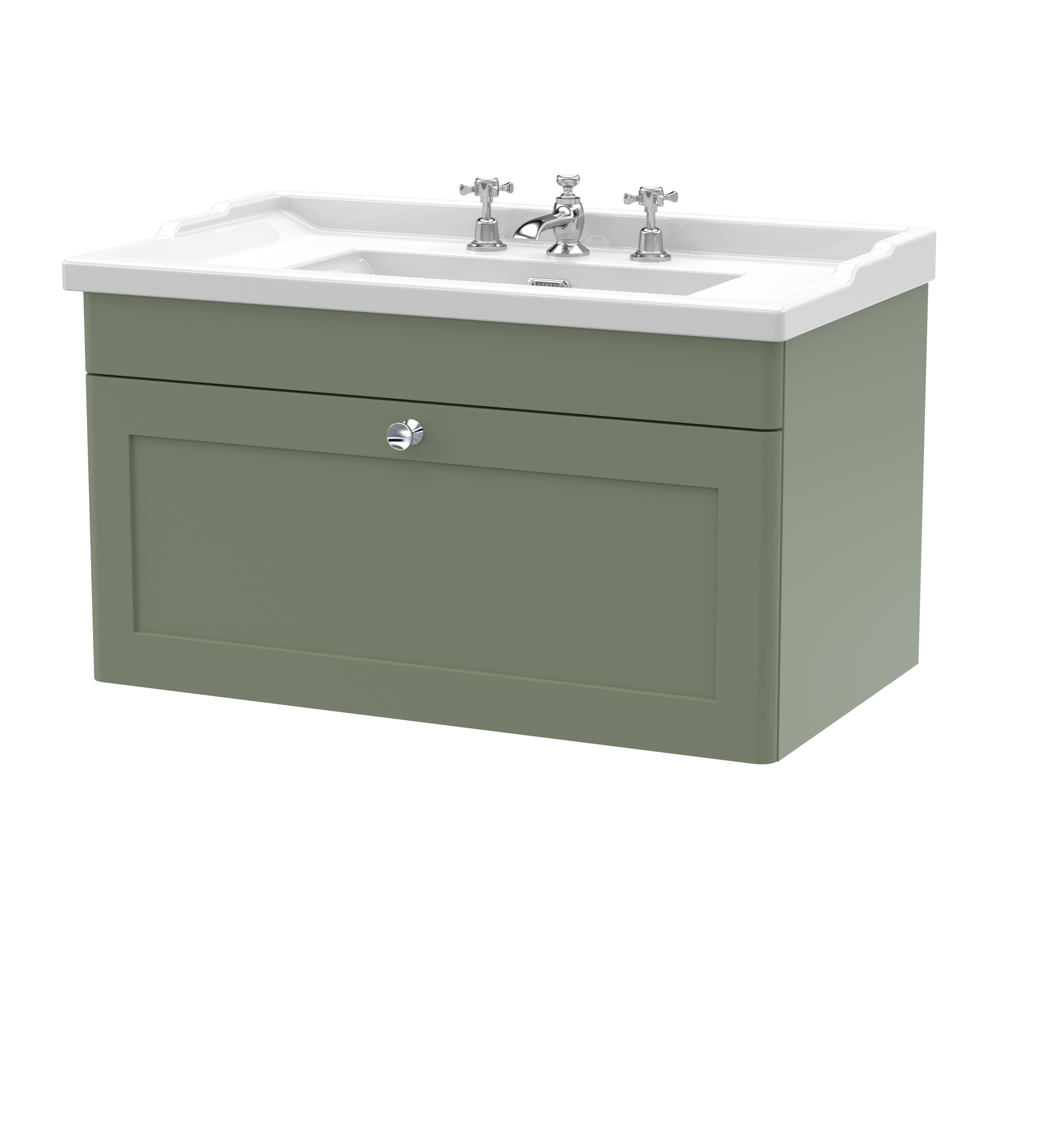 Nuie Classique Satin Green 800mm Wall Hung 1 Drawer Vanity Unit and Basin 3TH CLC896G