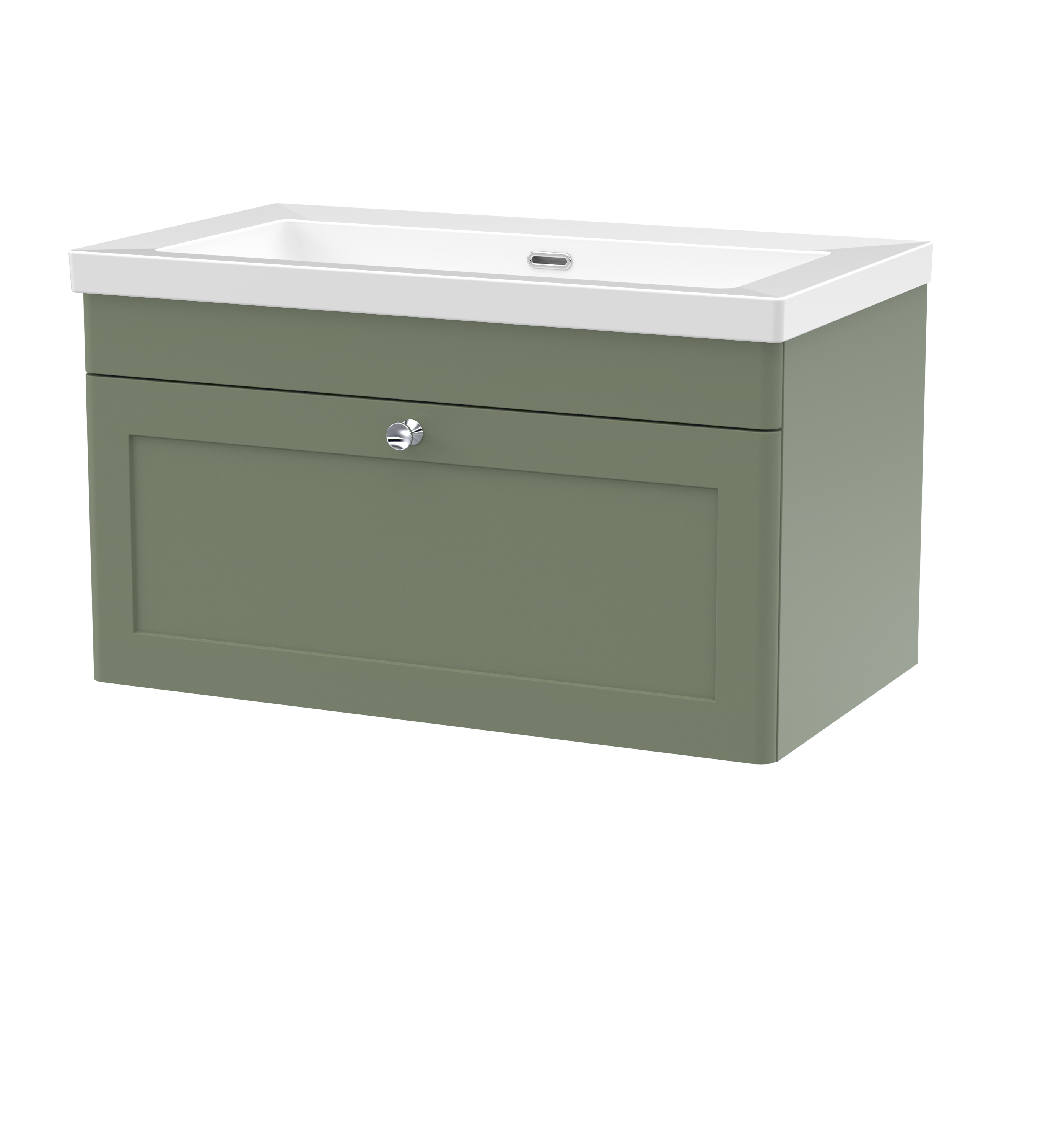 Nuie Classique Satin Green 800mm Wall Hung Single Drawer Vanity Unit with Basin 0 Tap Hole CLC896K