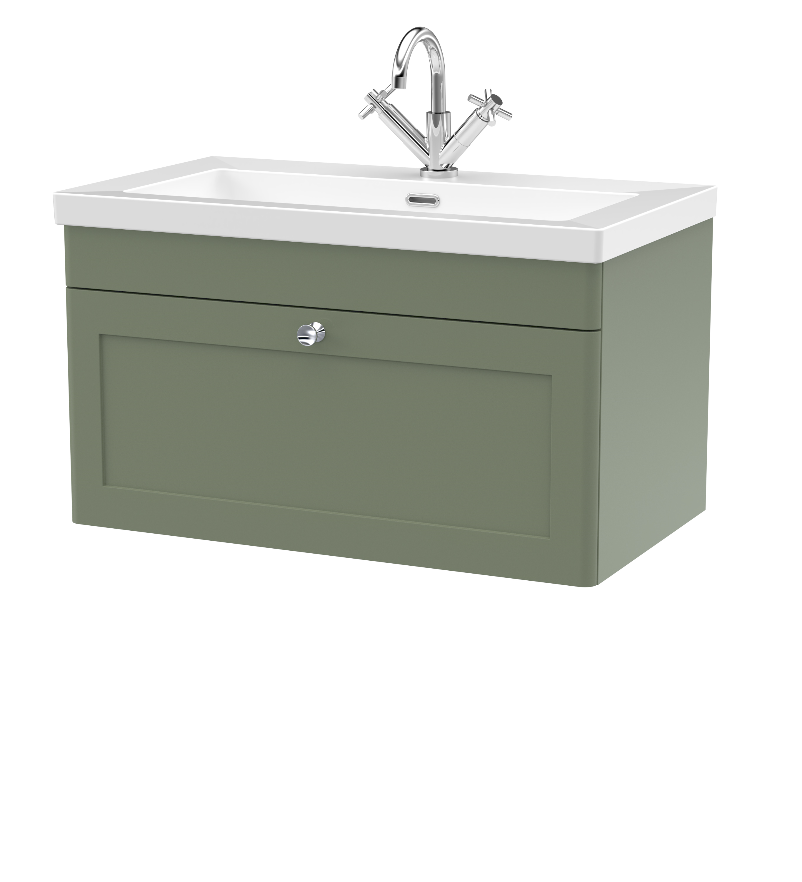 Nuie Classique Satin Green 800mm Wall Hung Single Drawer Vanity Unit with Basin 1 Tap Hole CLC896L