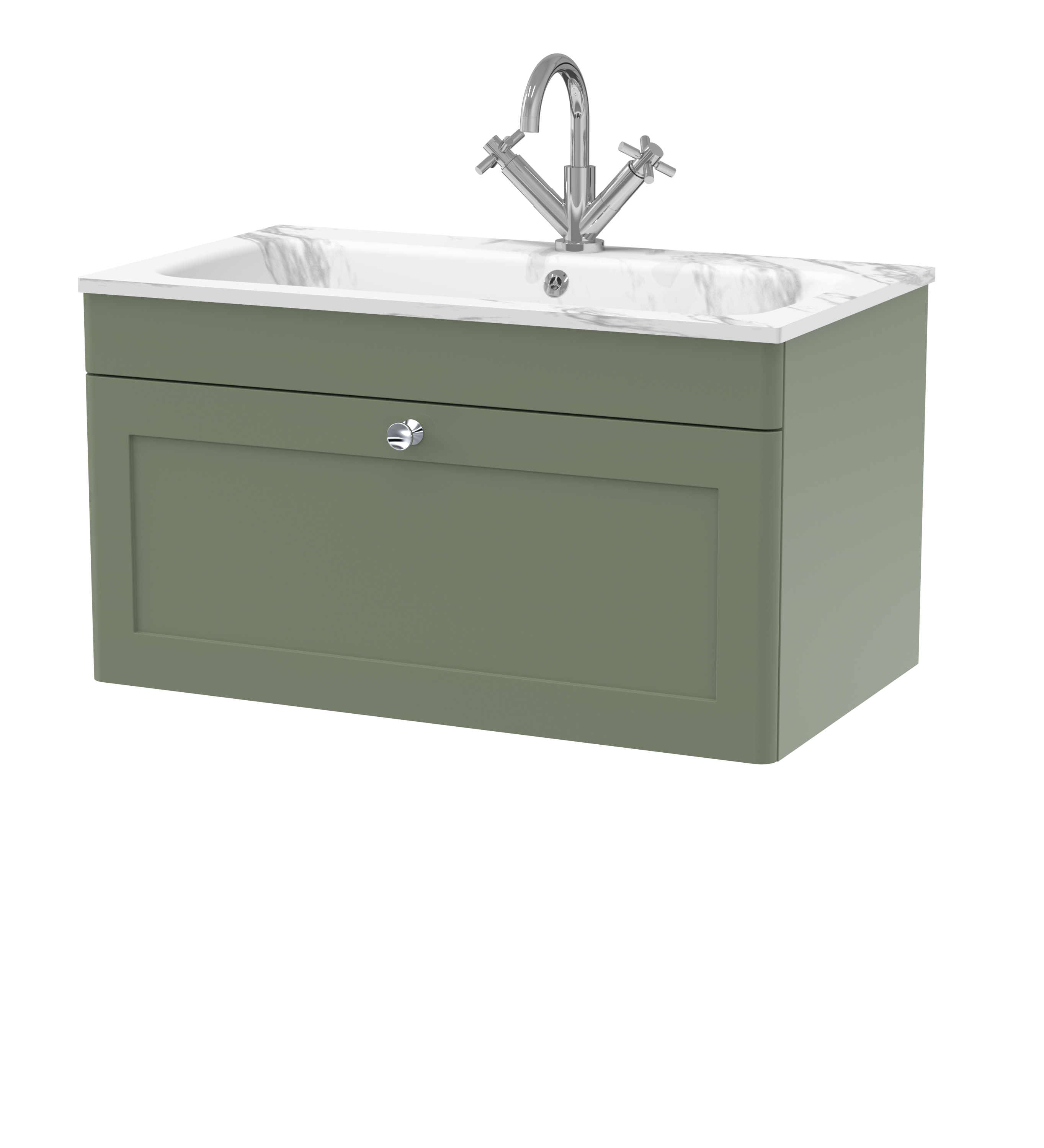 Nuie Classique Satin Green 800mm Wall Hung 1 Drawer Unit and Stone Basin 1TH CLC896Q