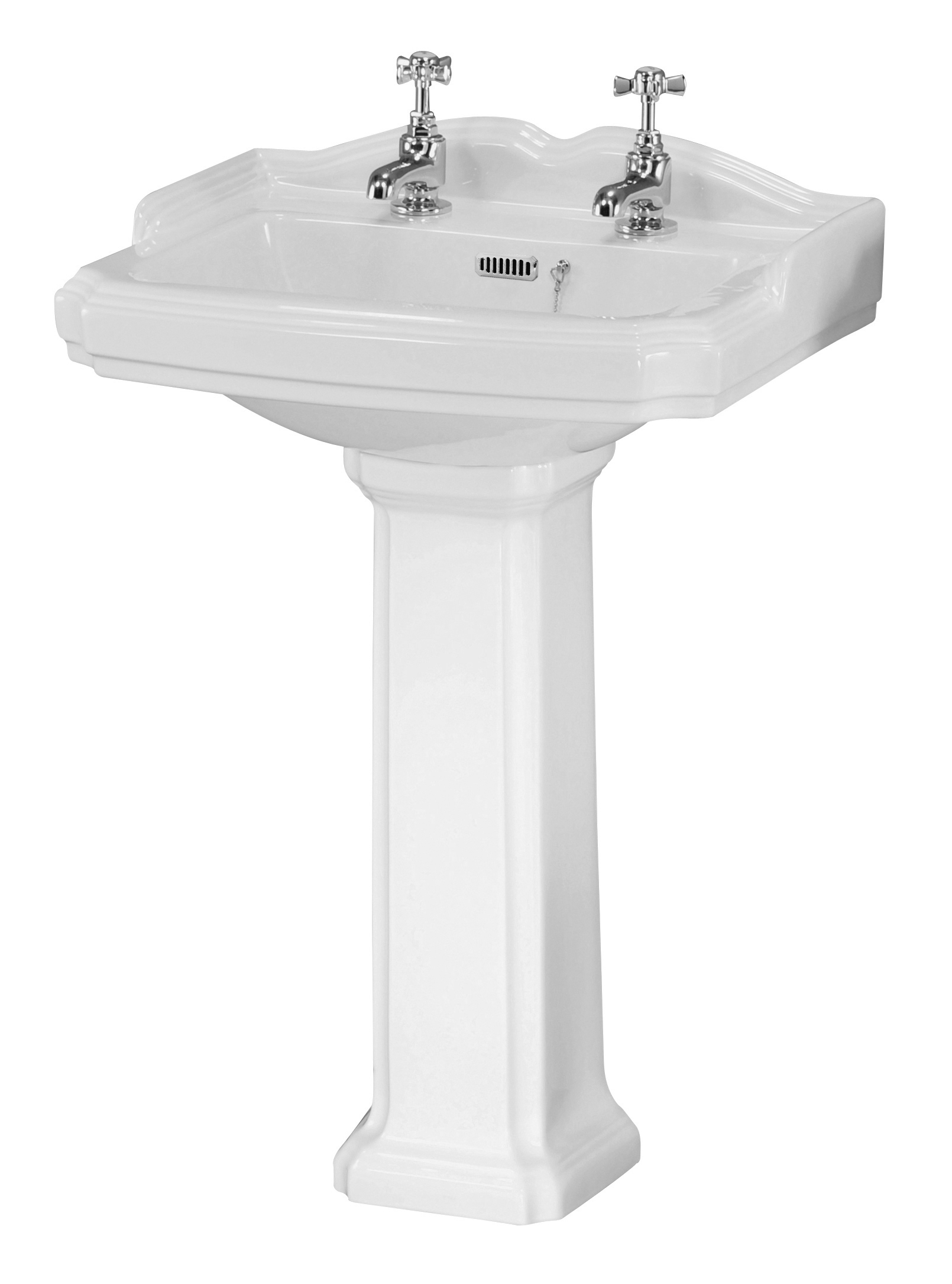 Nuie Legend White 590mm Basin and Pedestal 2 Tap Hole CLG004