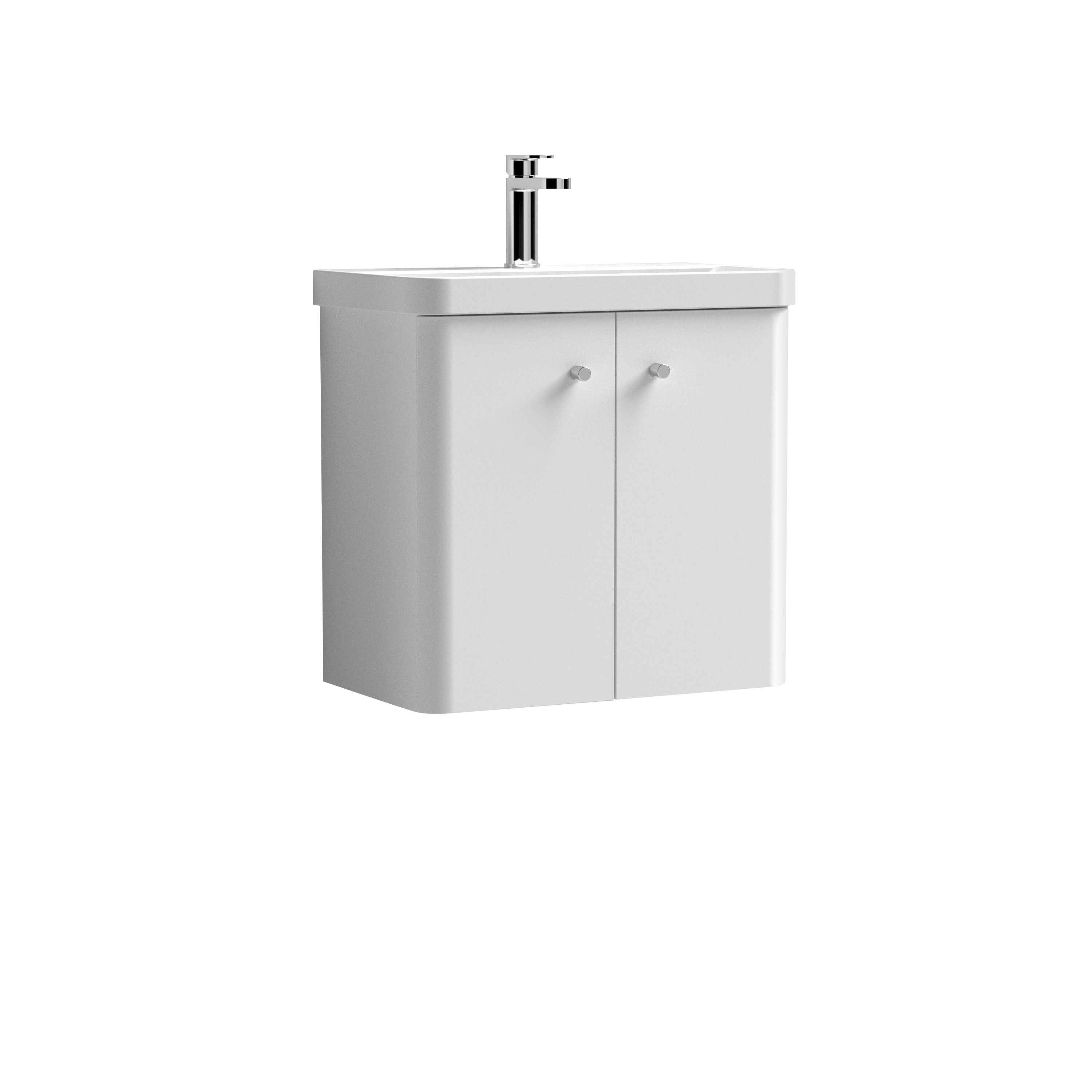 Nuie Core Gloss White 600mm Wall Hung 2 Door Vanity Unit and Basin COR105