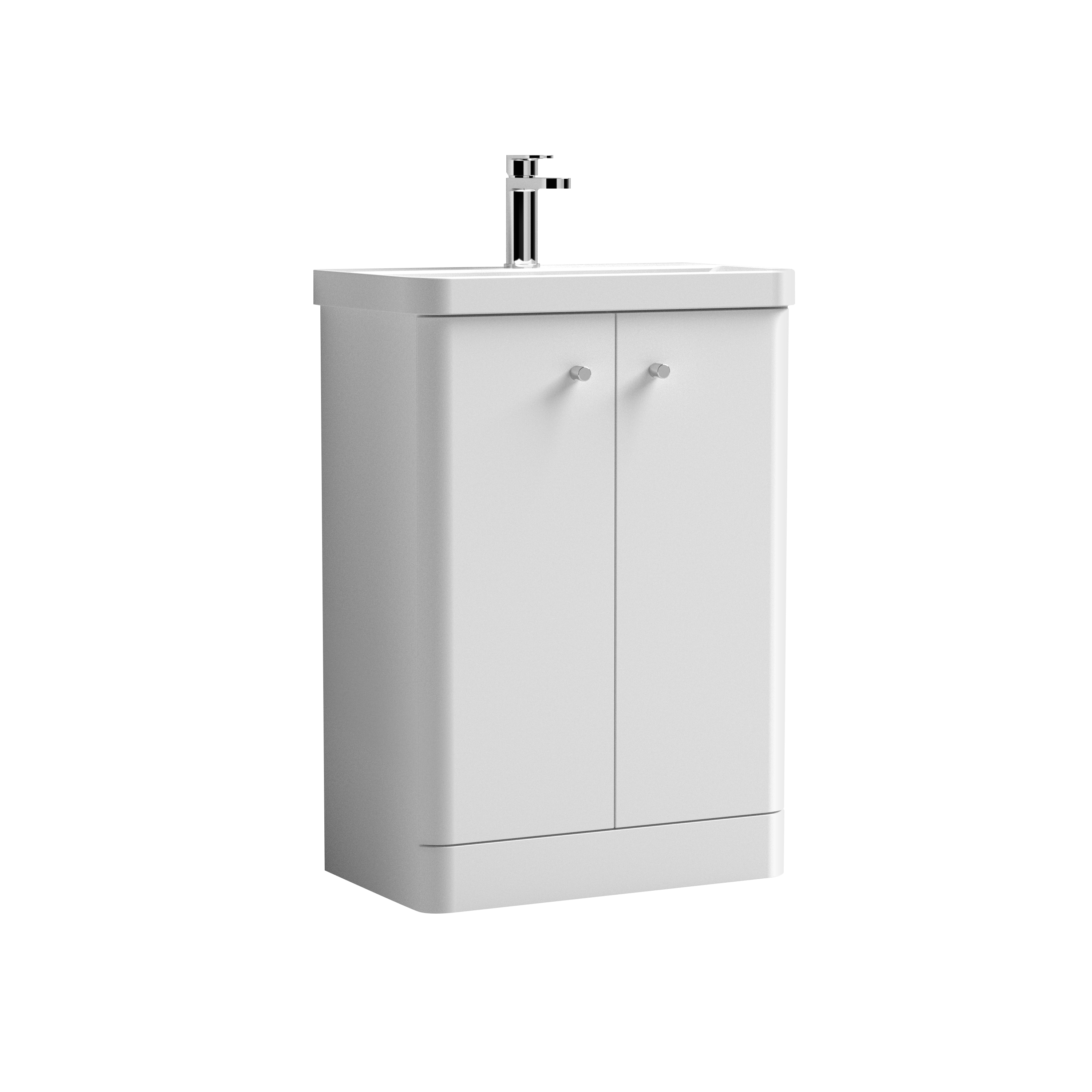 Nuie Core Gloss White 600mm Floor Standing 2 Door Vanity Unit and Basin COR106
