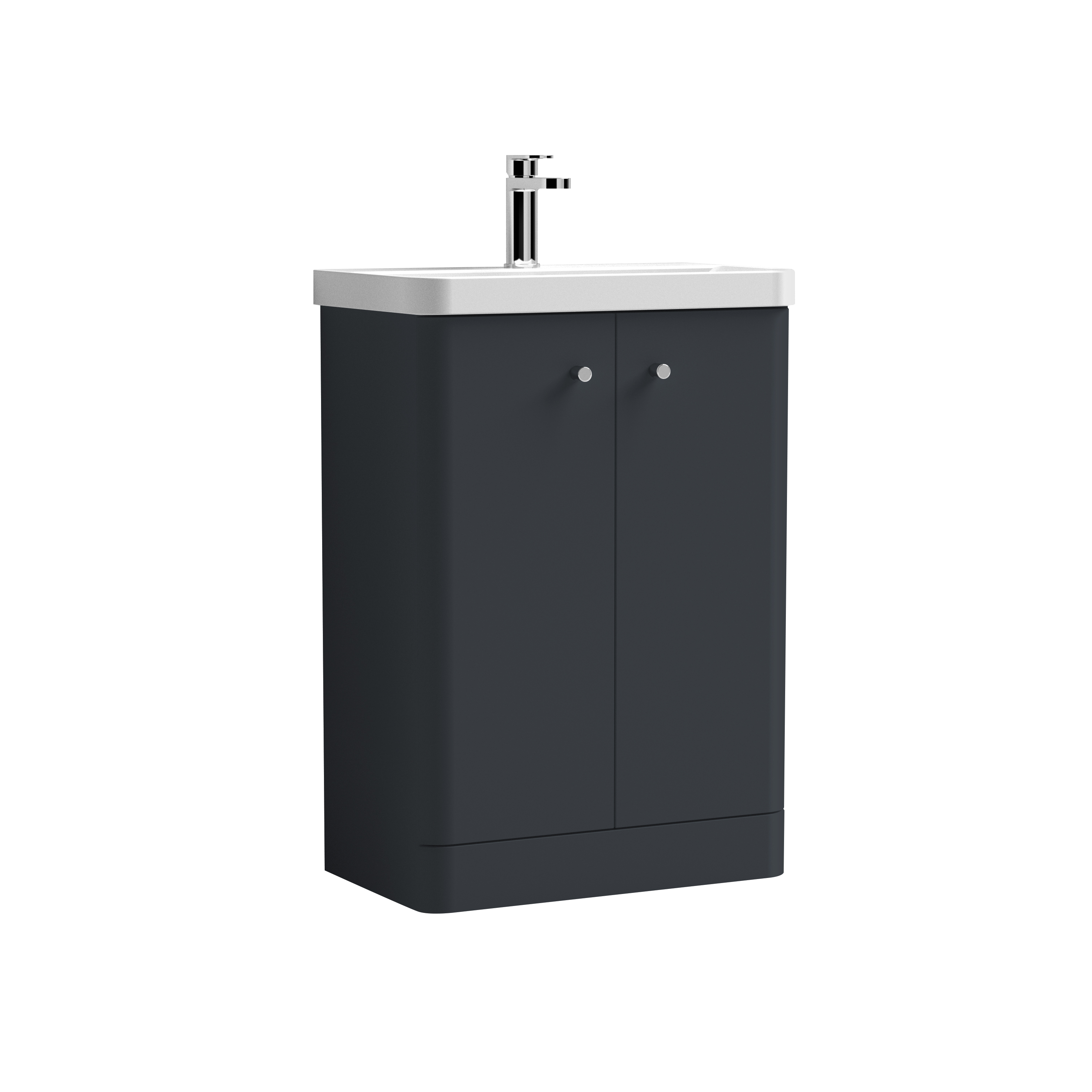 Nuie Core Soft Black 600mm Floor Standing 2 Door Unit and Basin COR1406