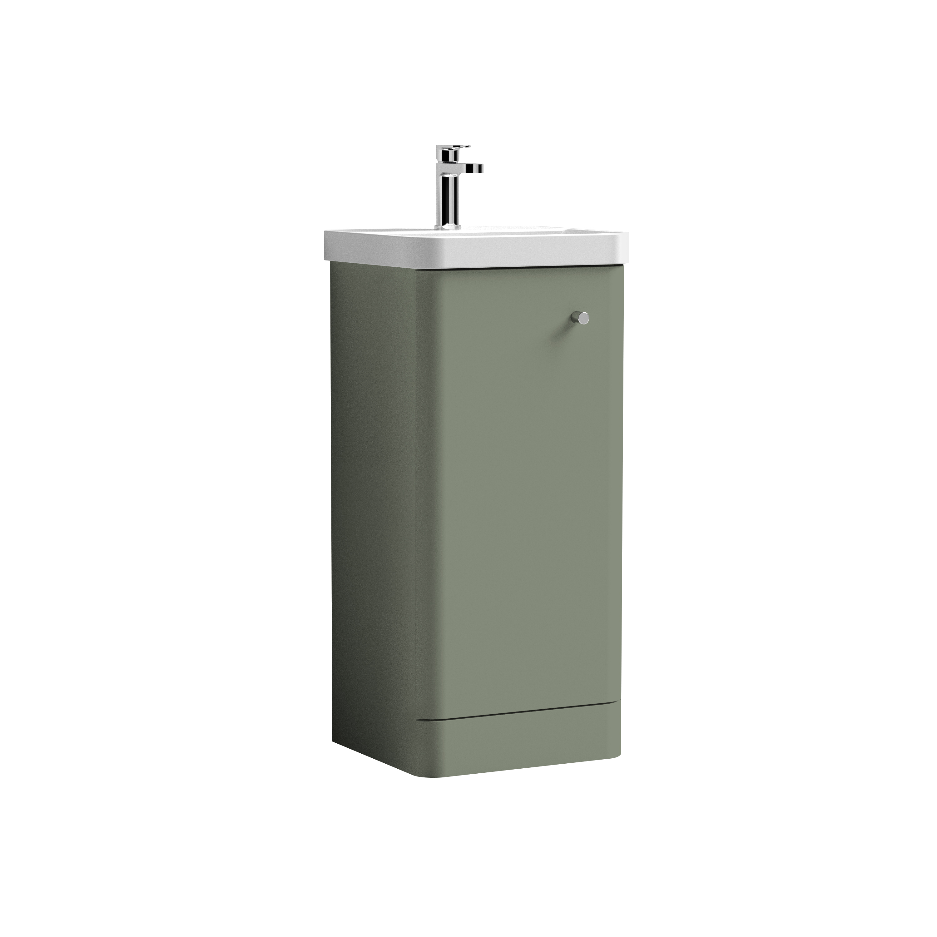 Nuie Core Satin Green 400mm Floor Standing 1 Door Unit and Basin COR802