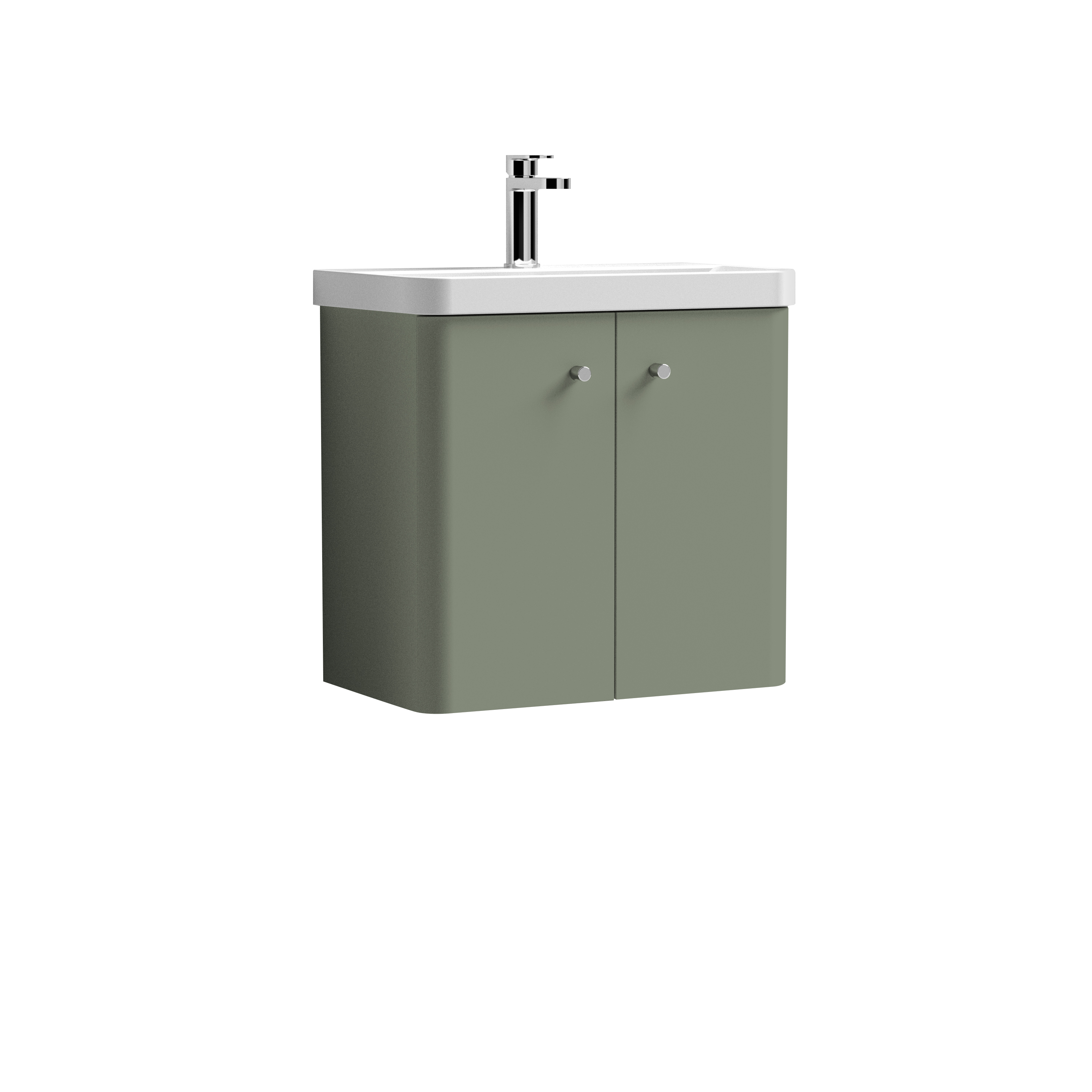 Nuie Core Satin Green 600mm Wall Hung 2 Door Unit and Basin COR805