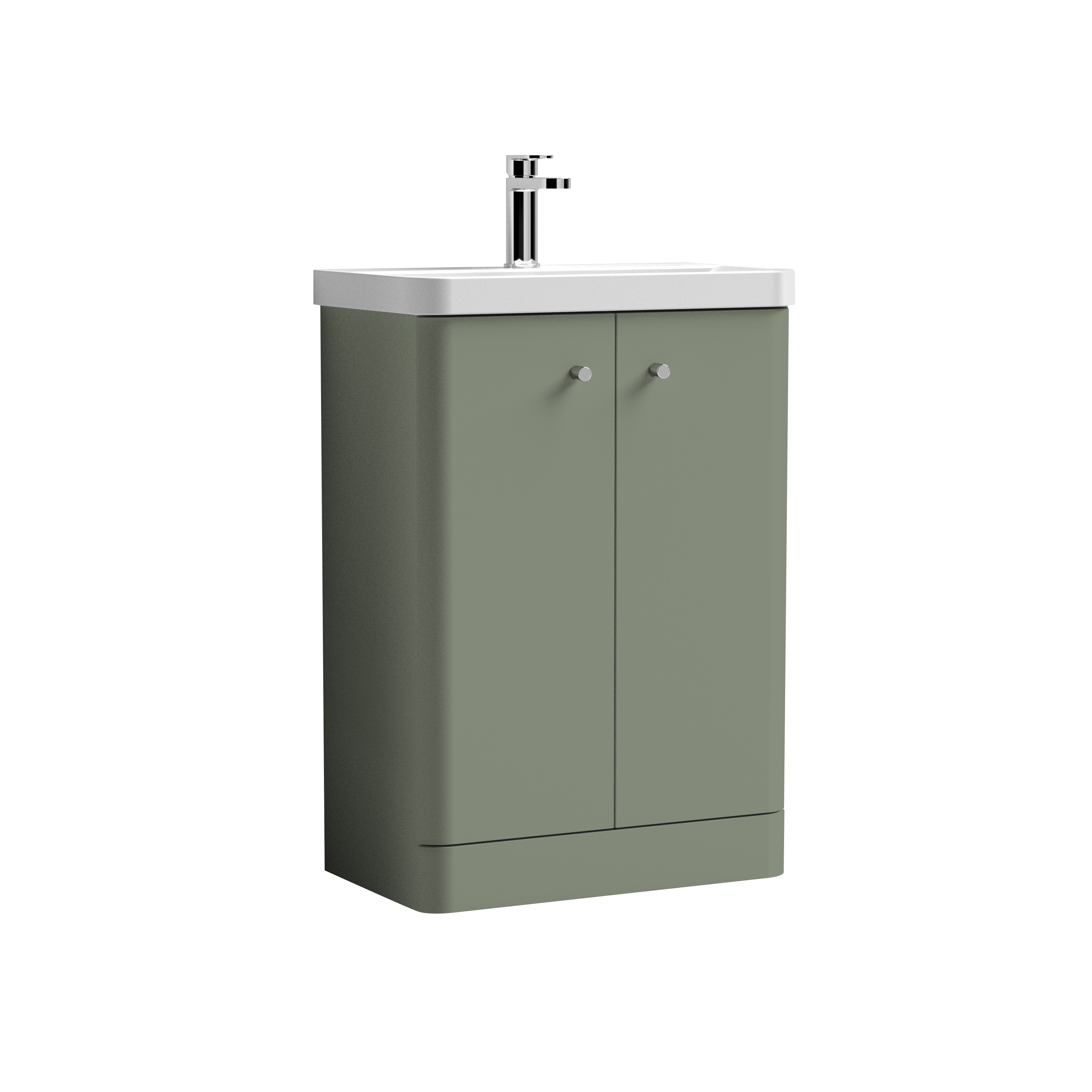 Nuie Core Satin Green 600mm Floor Standing 2 Door Unit and Basin COR806