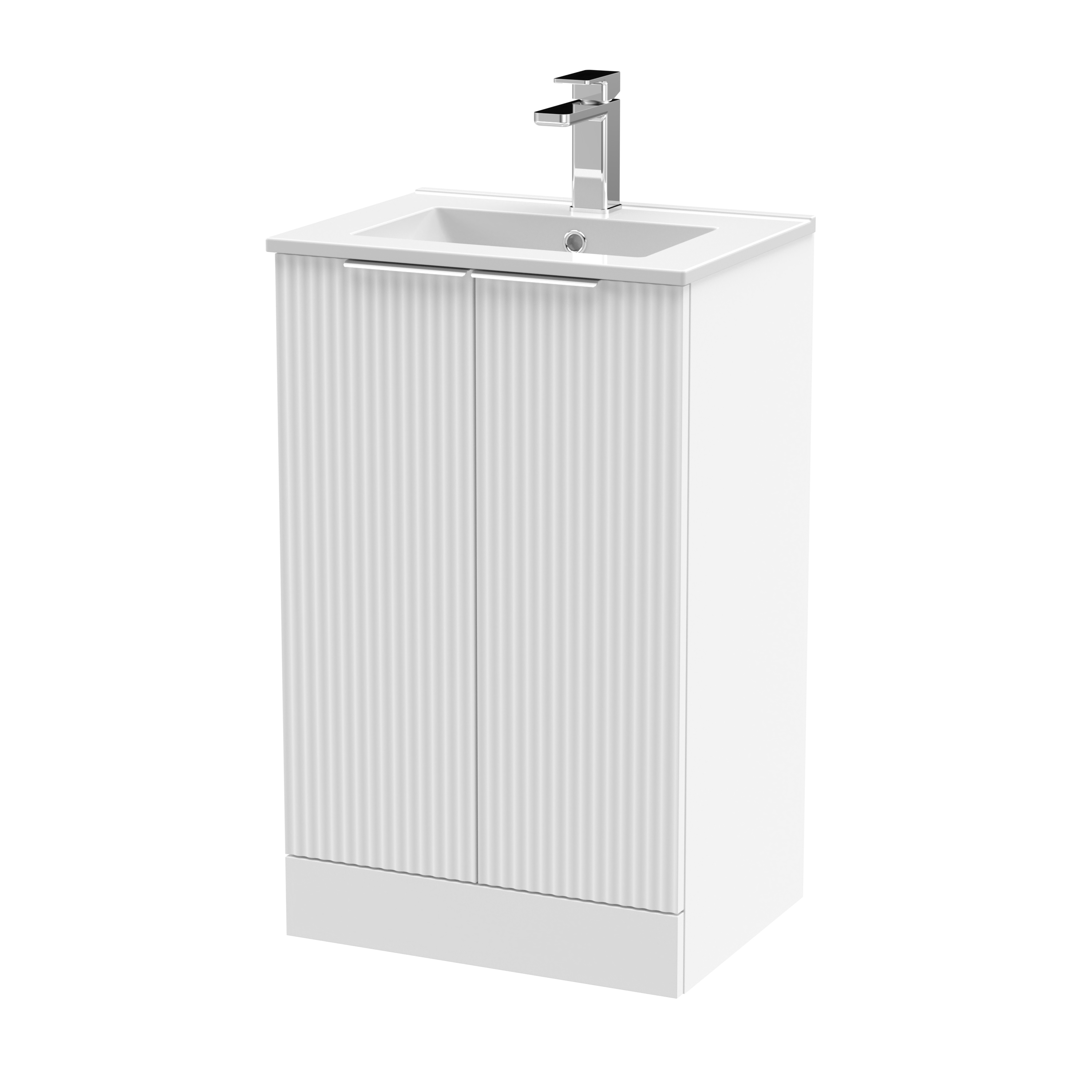 Hudson Reed Fluted Satin White 500mm Floor Standing 2 Door Vanity Unit and Basin DFF123B
