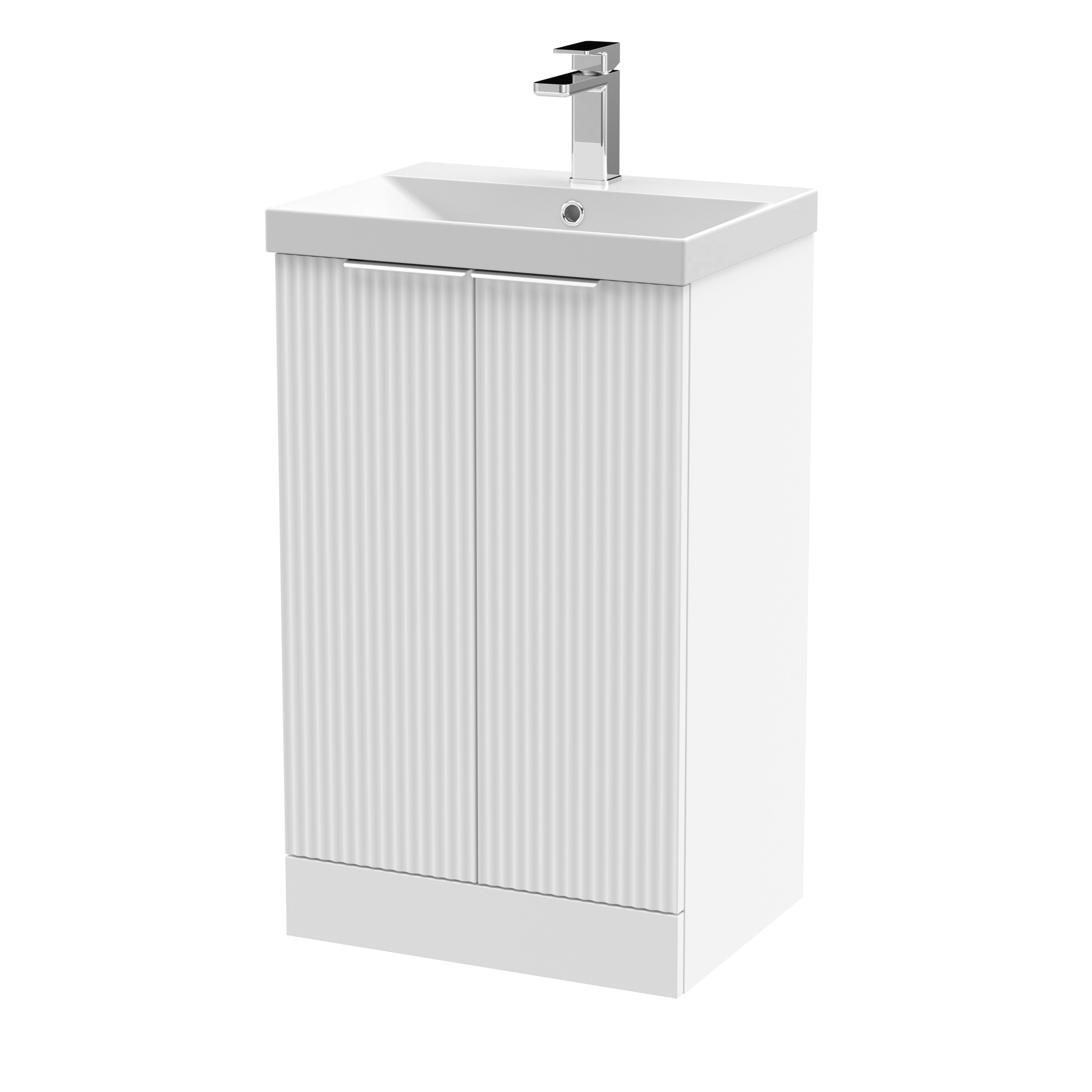 Hudson Reed Fluted Satin White 500mm Floor Standing 2 Door Vanity Unit and Thin Edge Basin DFF123D