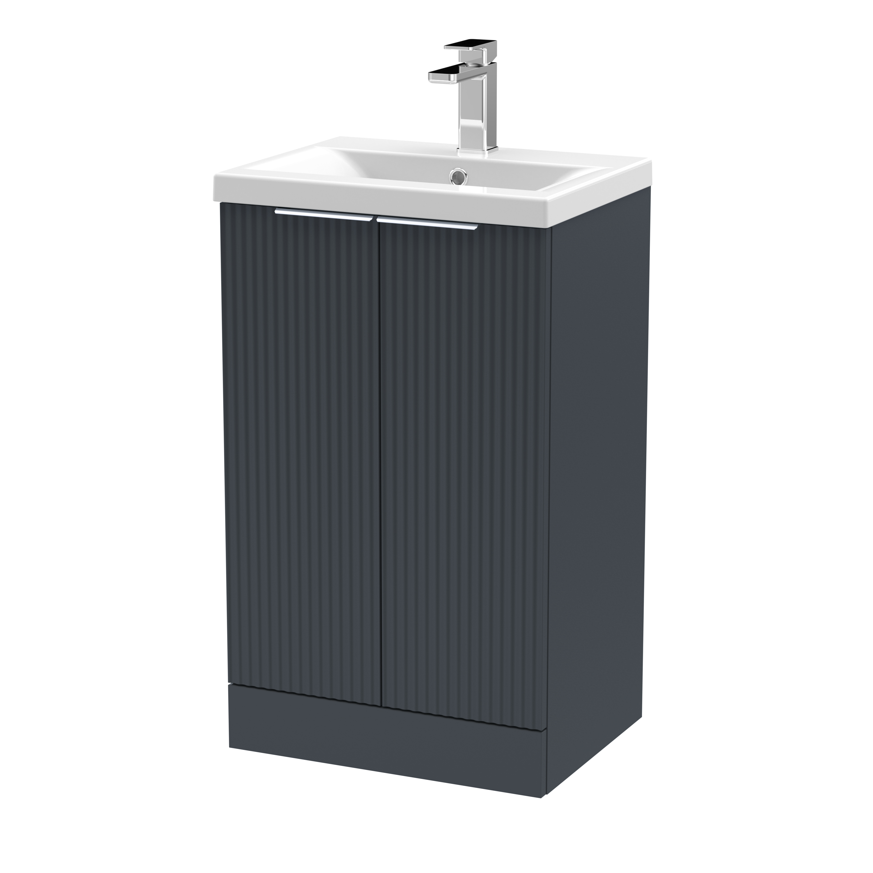 Hudson Reed Fluted Soft Black 500mm Floor Standing 2 Door Vanity Unit and Mid Edge Ceramic Basin DFF1423A