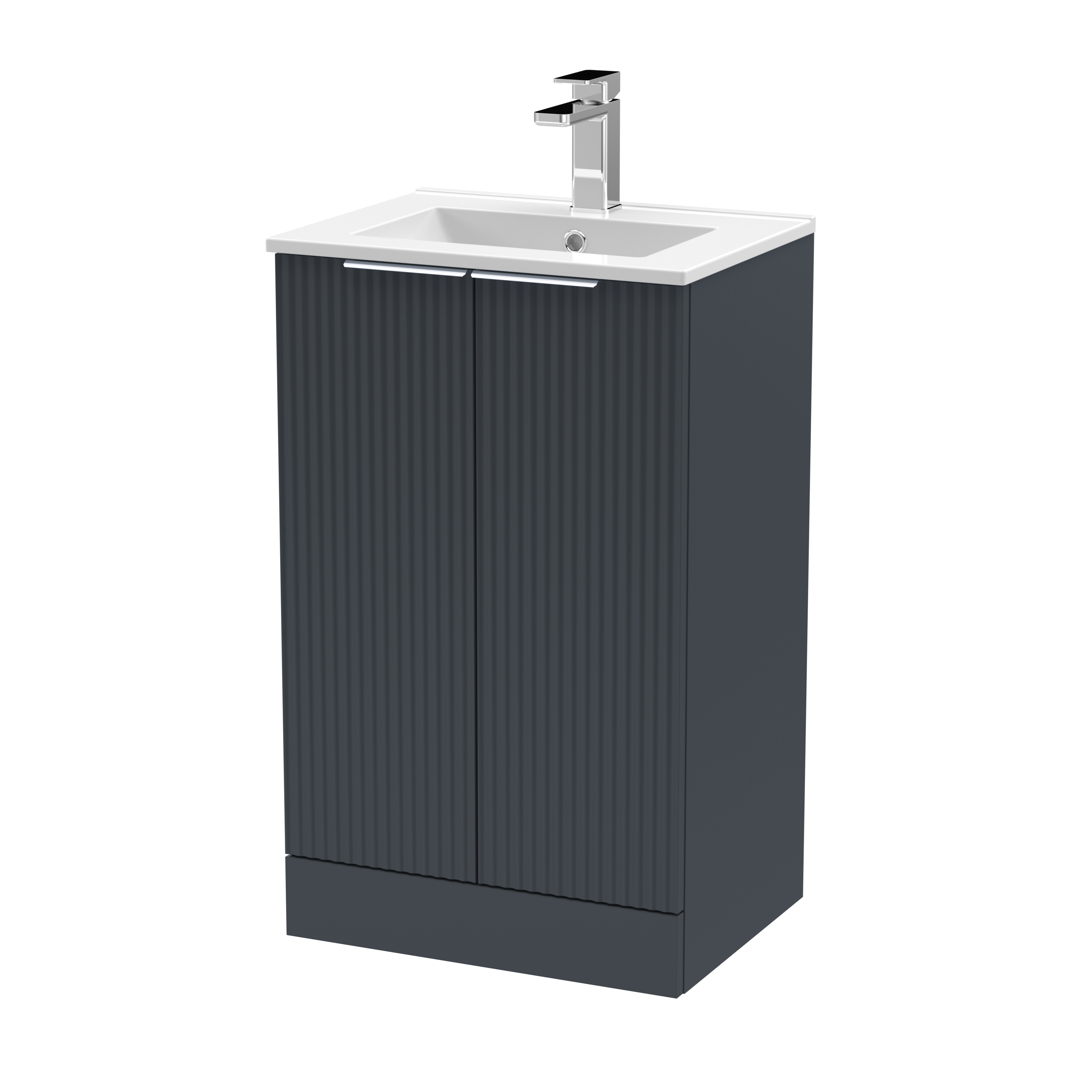 Hudson Reed Fluted Soft Black 500mm Floor Standing 2 Door Vanity Unit and Basin DFF1423B