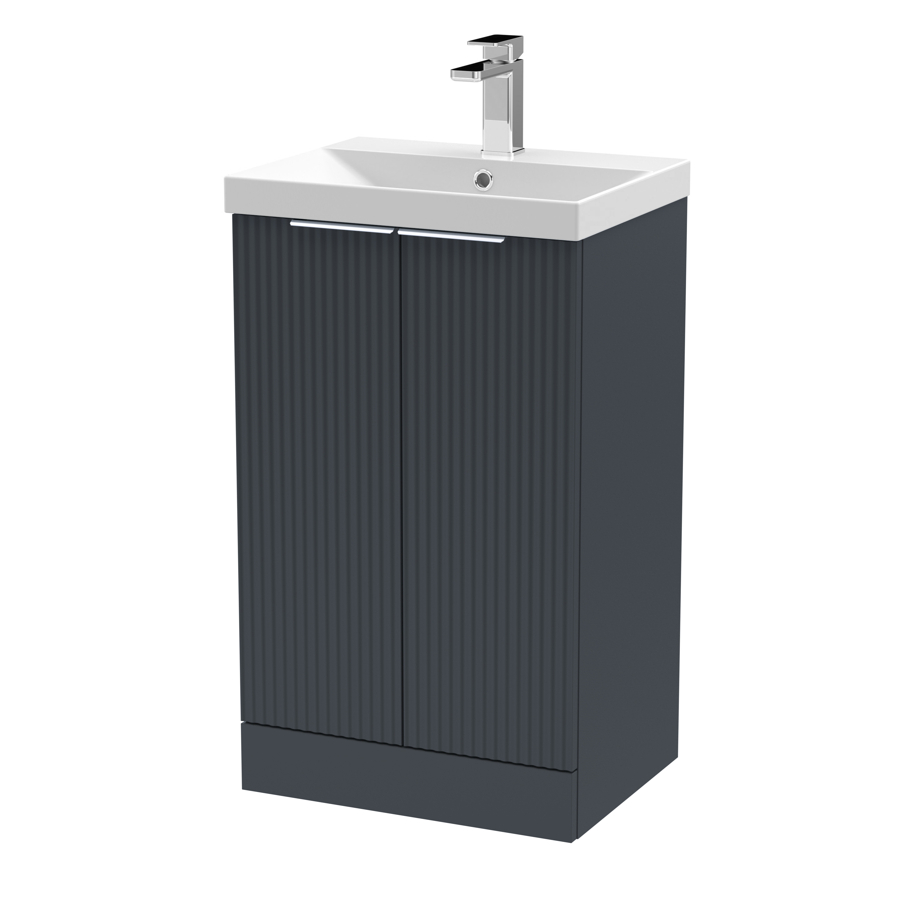 Hudson Reed Fluted Soft Black 500mm Floor Standing 2 Door Vanity Unit and Thin Edge Basin DFF1423D
