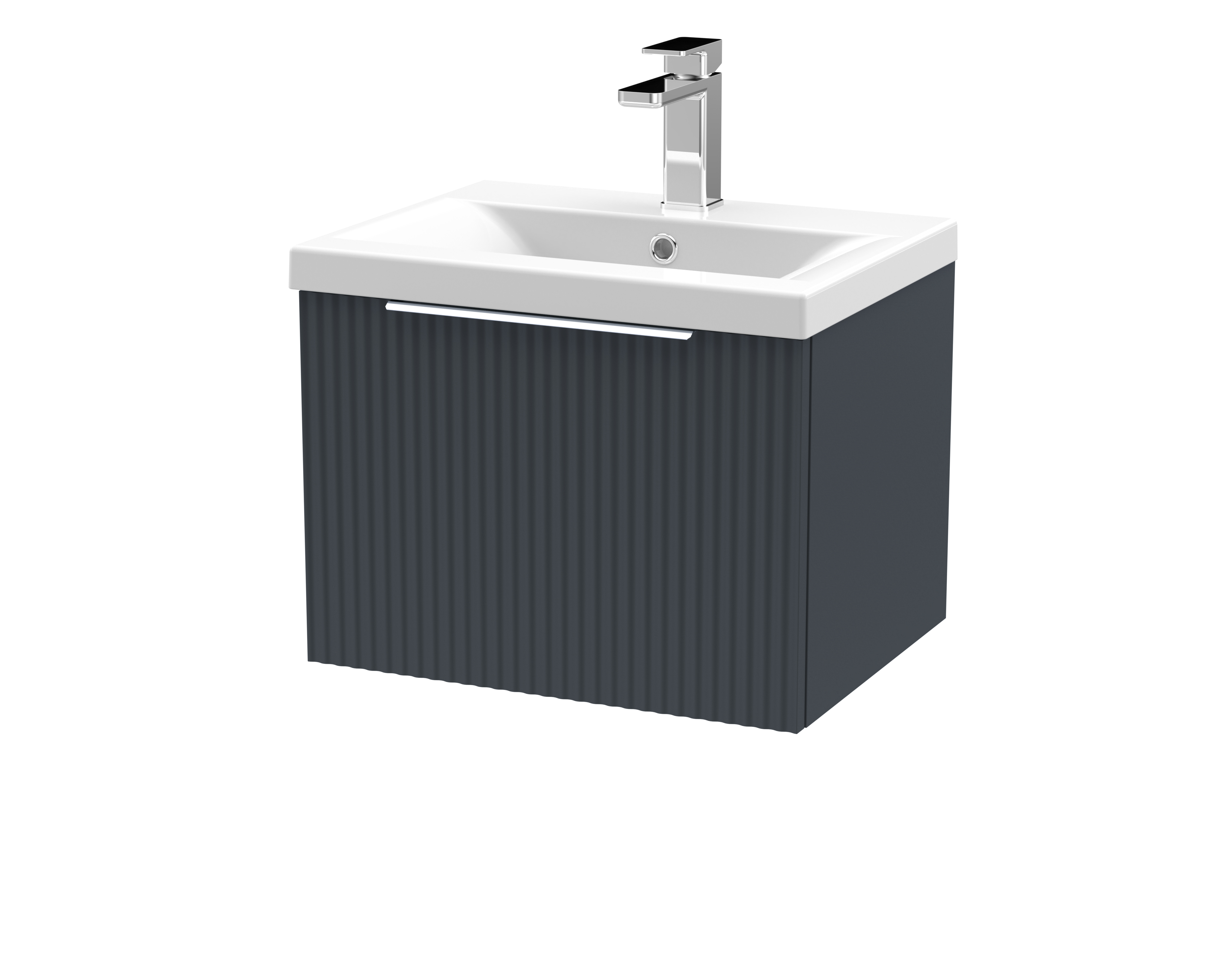 Hudson Reed Fluted Soft Black 500mm Wall Hung Vanity Unit and Mid Edge Ceramic Basin DFF1491A
