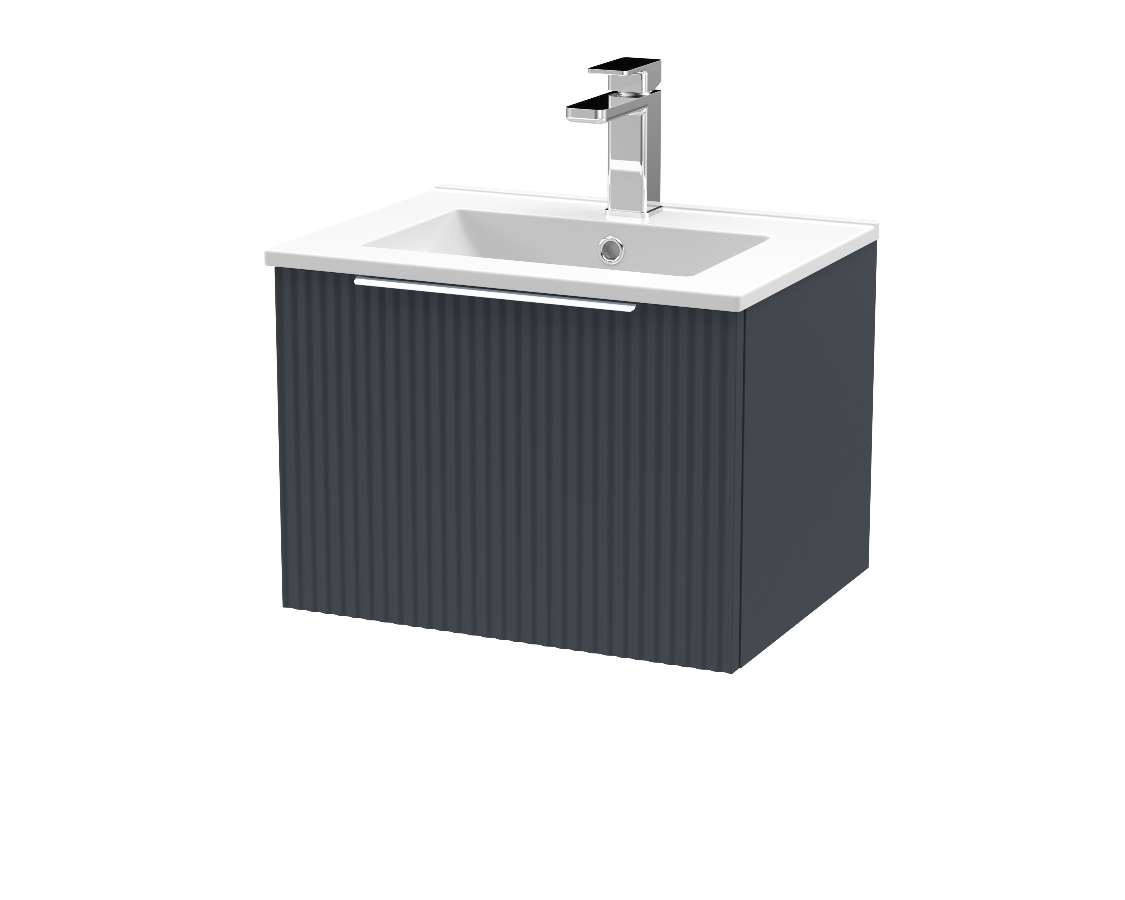Hudson Reed Fluted Soft Black 500mm Wall Hung Vanity Unit and Minimalist Basin DFF1491B