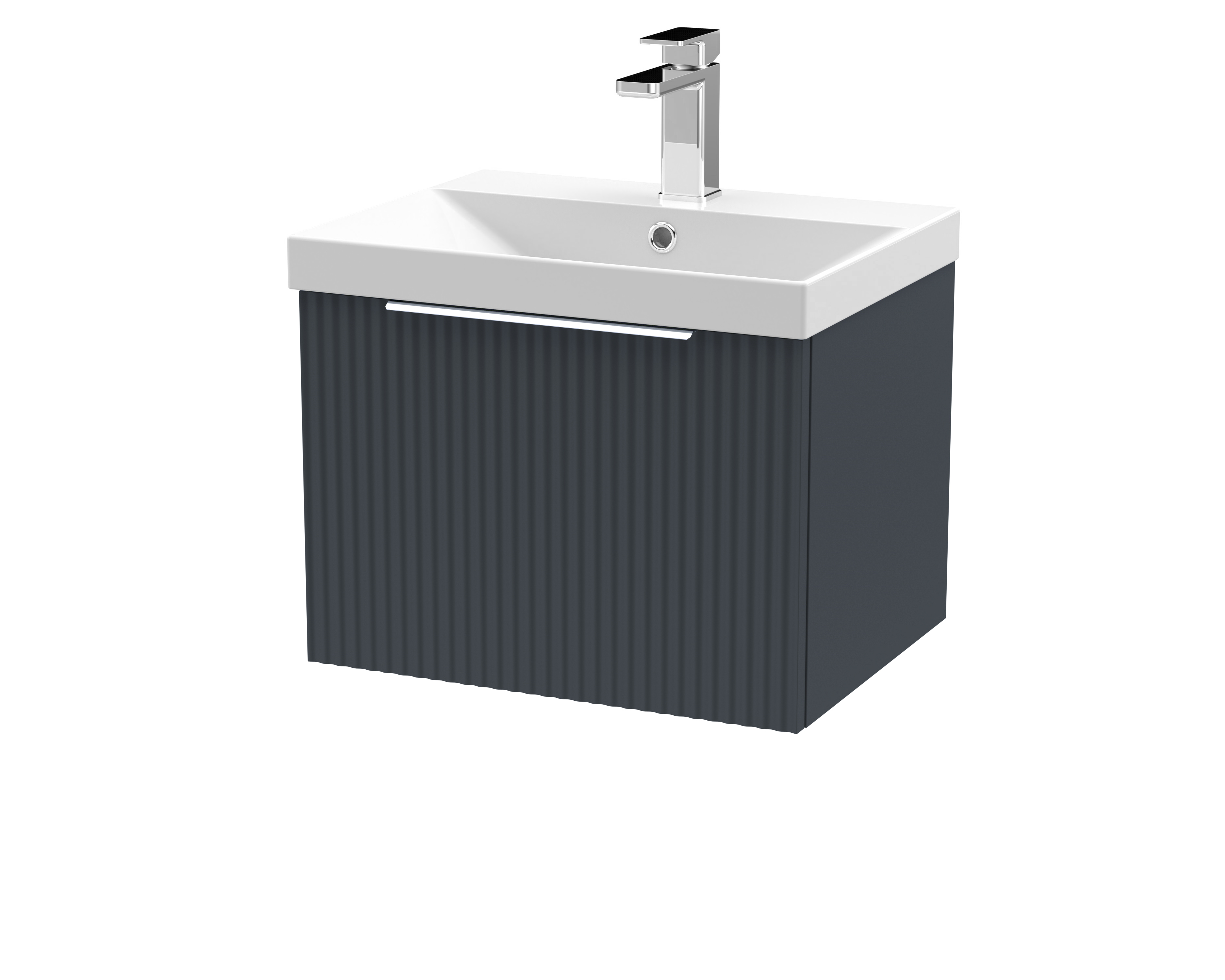 Hudson Reed Fluted Soft Black 500mm Wall Hung Vanity Unit and Thin Edge Basin DFF1491D