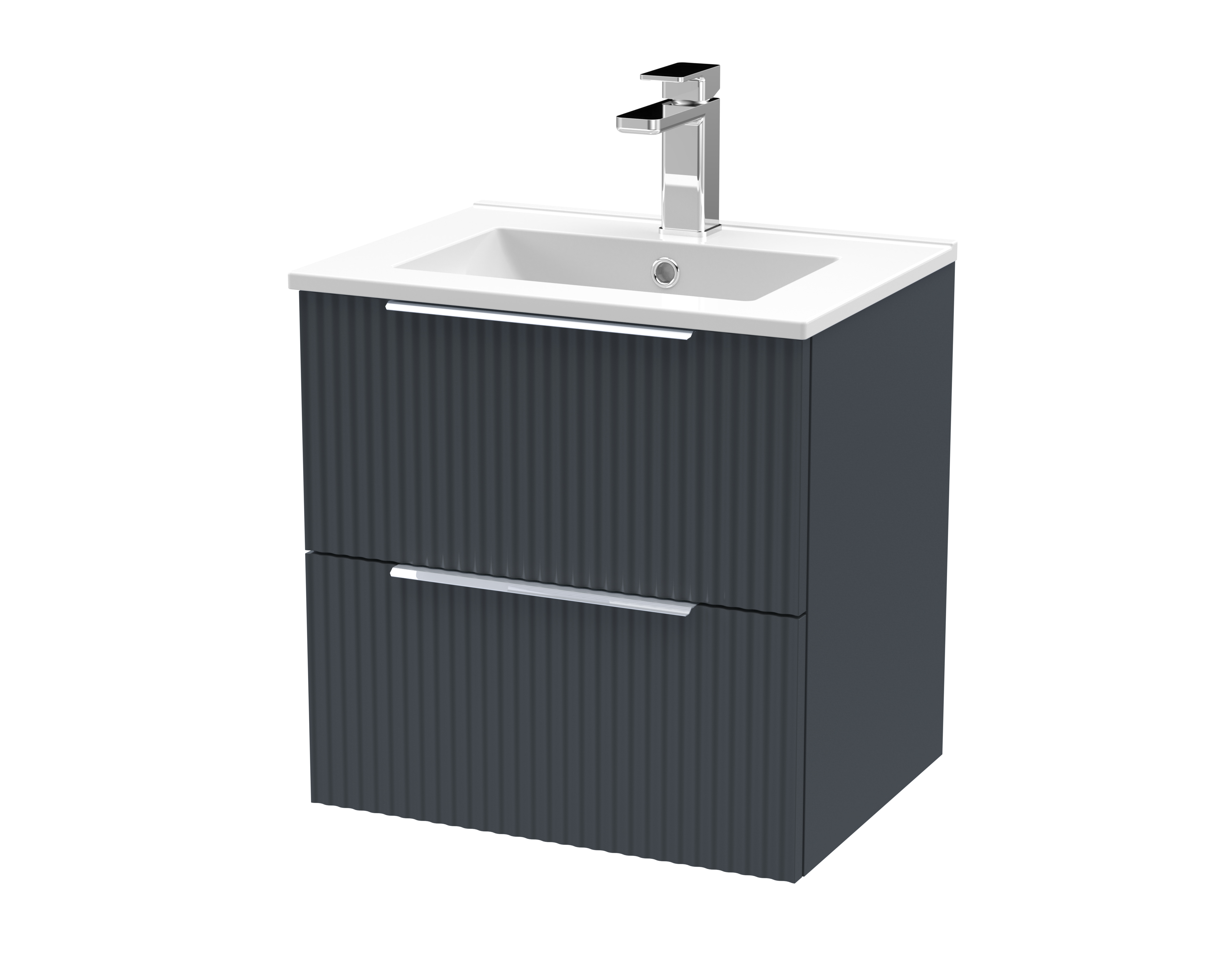 Hudson Reed Fluted Soft Black 500mm Wall Hung 2 Drawer Vanity Unit and Basin DFF1492B