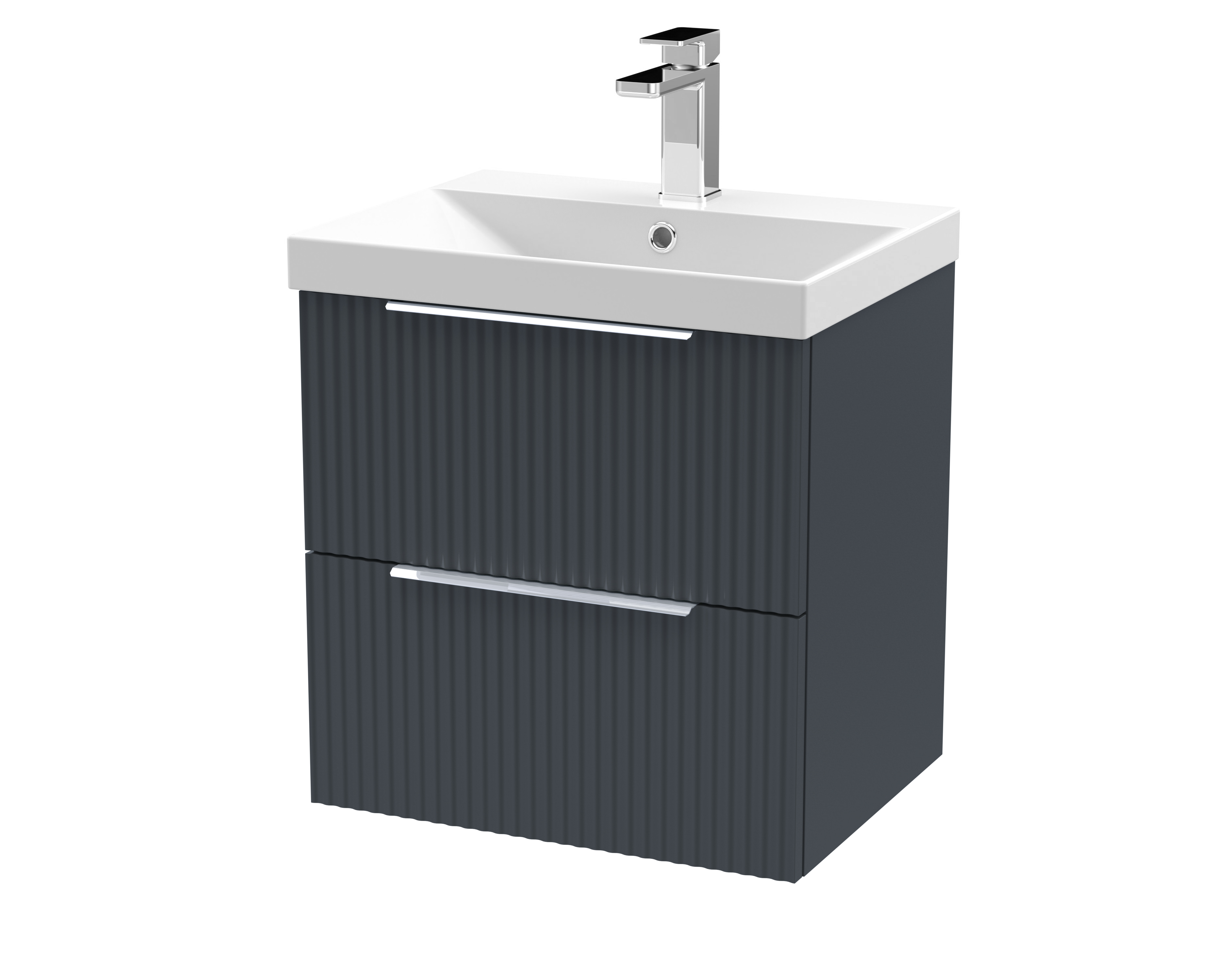 Hudson Reed Fluted Soft Black 500mm Wall Hung 2 Drawer Vanity Unit and Thin Edge Basin DFF1492D