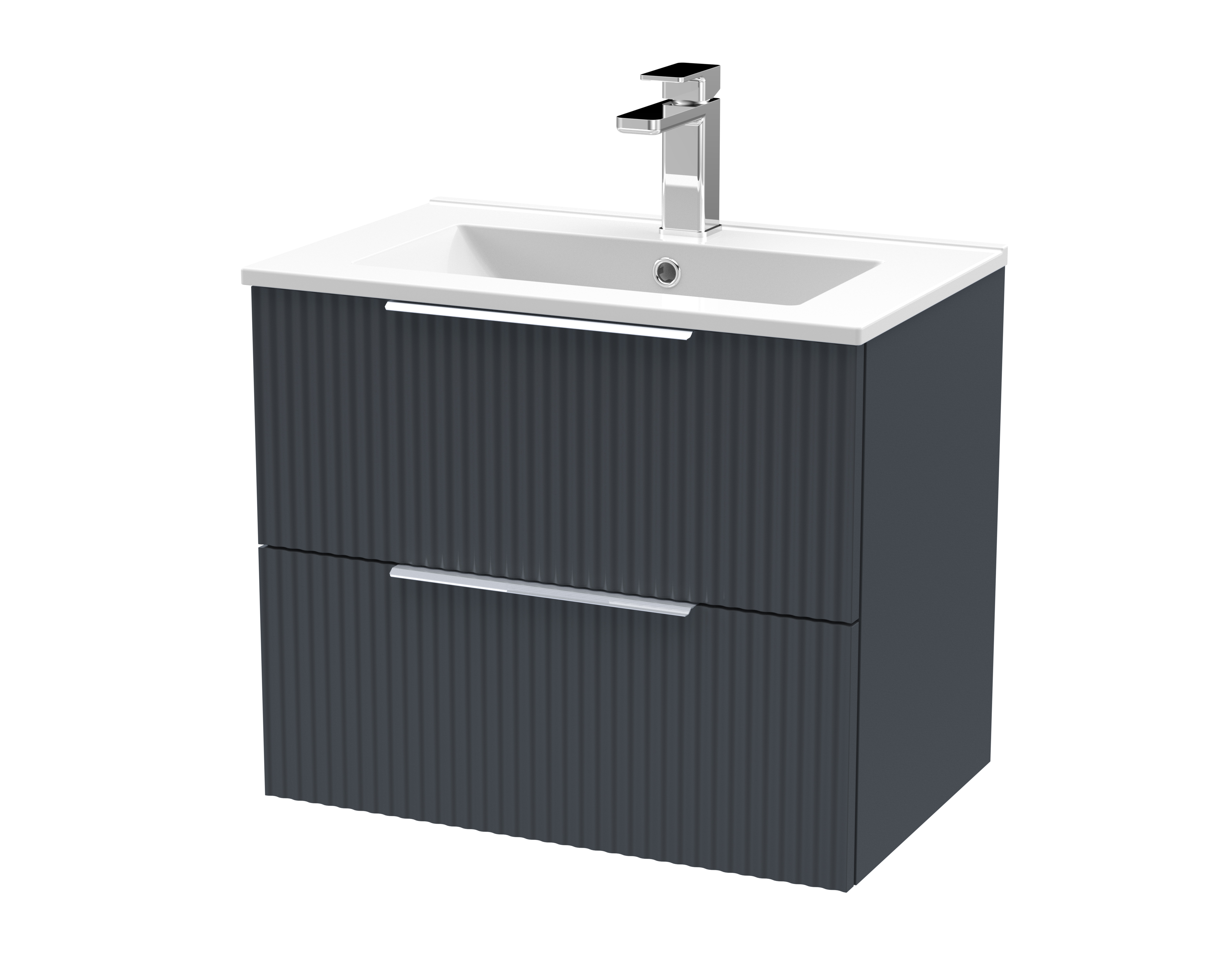 Hudson Reed Fluted Soft Black 600mm Wall Hung 2 Drawer Vanity Unit and Basin DFF1493B