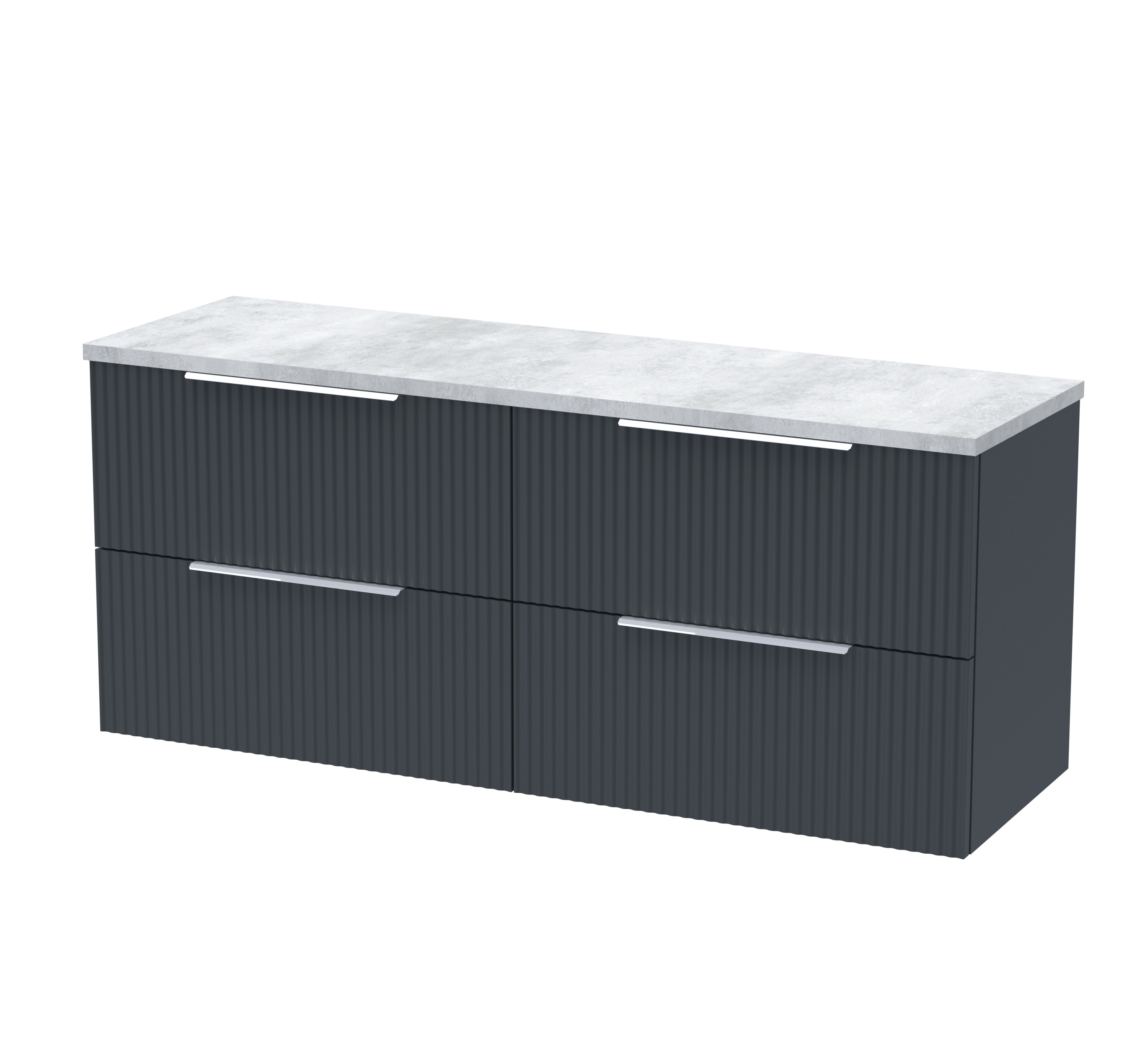 Hudson Reed Fluted Soft Black 1200 Wall Hung 4 Drawer Vanity Unit and Laminate Worktop DFF1493LBG2