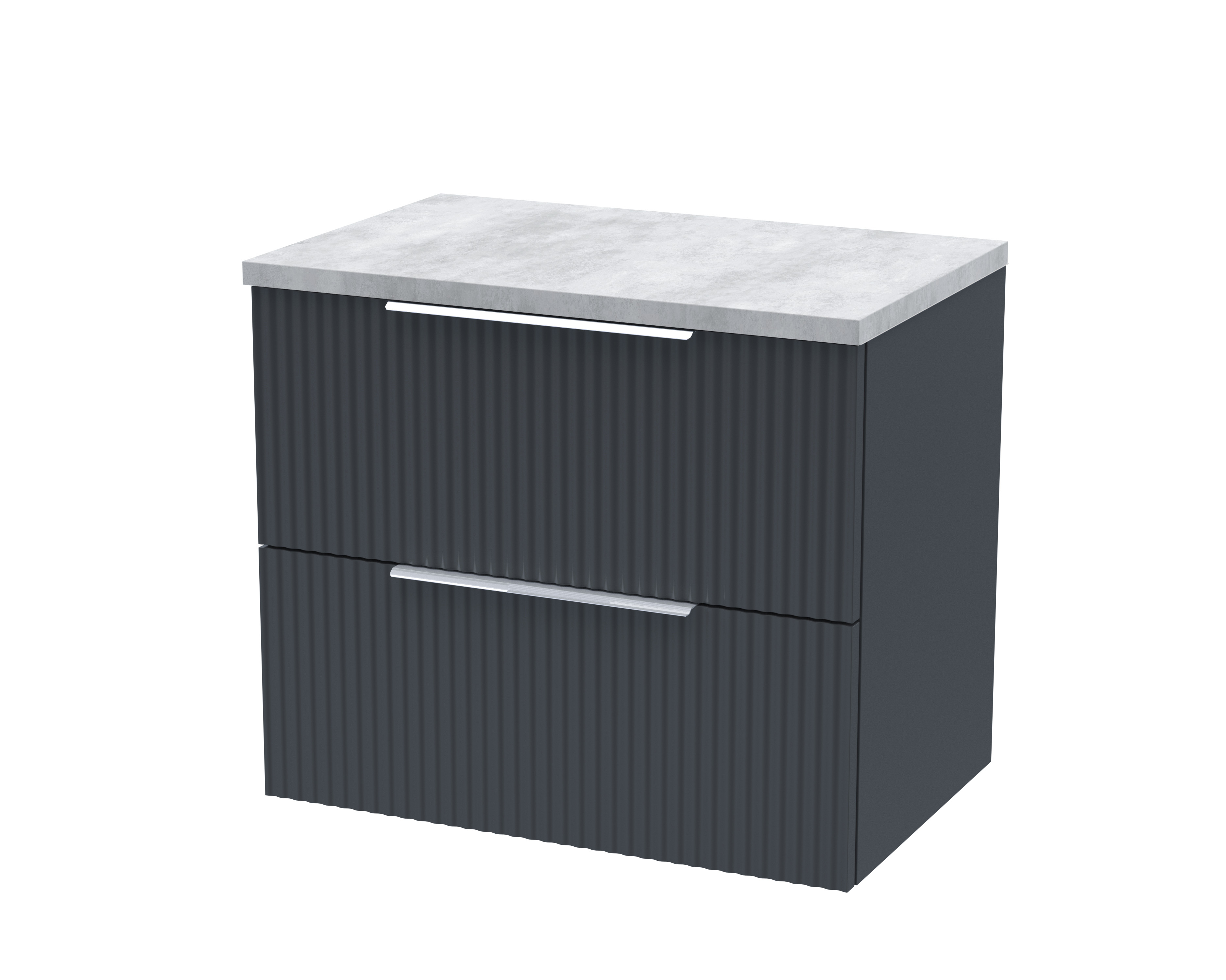 Hudson Reed Fluted Soft Black 600mm Wall Hung 2 Drawer Vanity Unit and Laminate Top DFF1493LBG