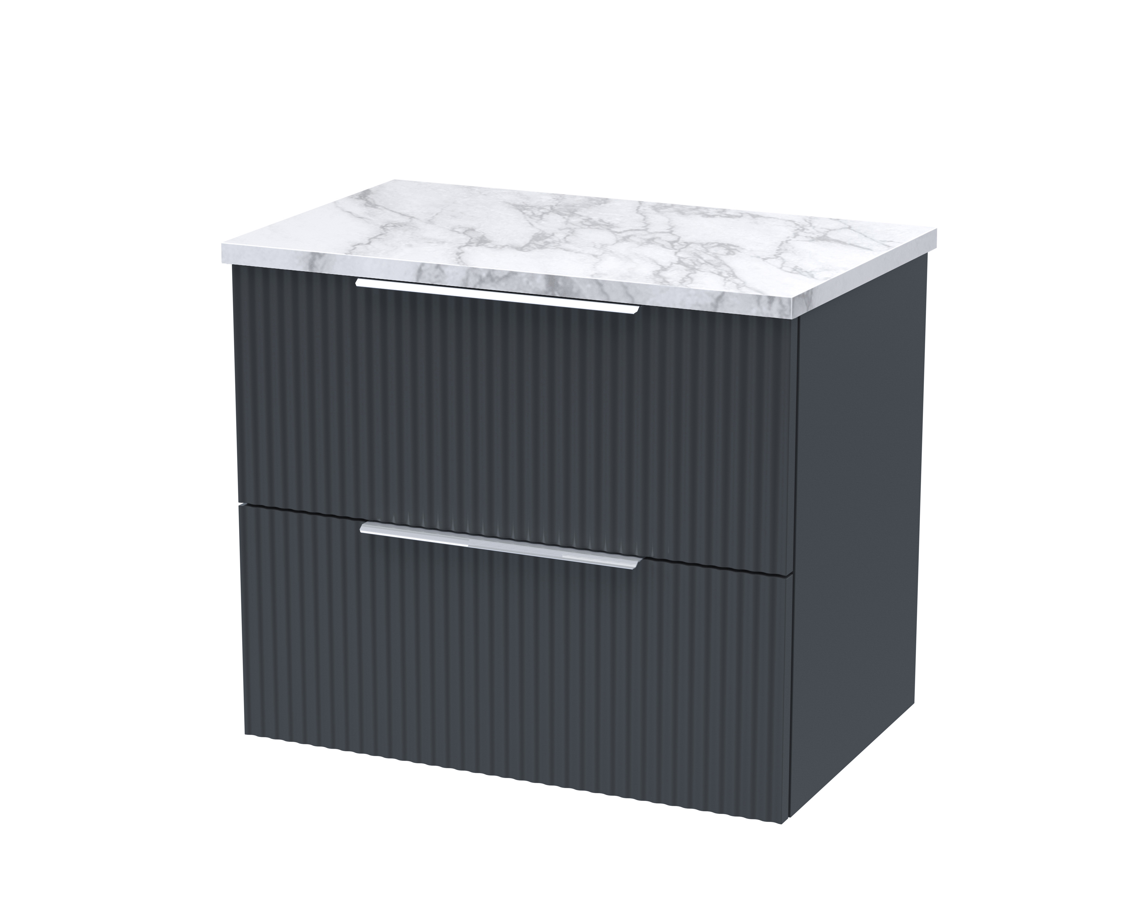 Hudson Reed Fluted Soft Black 600 Wall Hung 2 Drawer Vanity Unit and Laminate Worktop DFF1493LCM