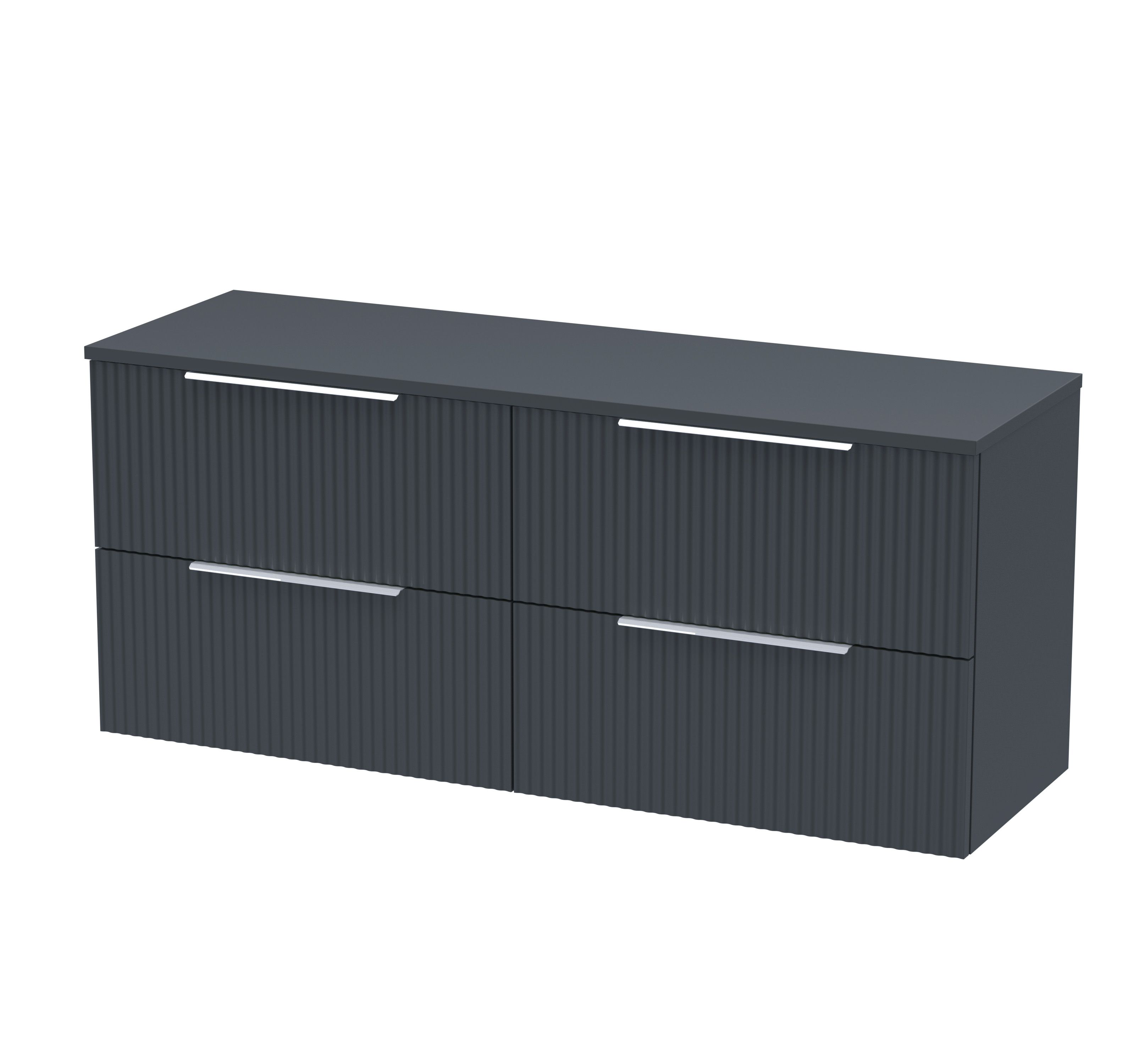Hudson Reed Fluted Soft Black 1200mm Wall Hung 4 Drawer Vanity Unit and Worktop DFF1493W2