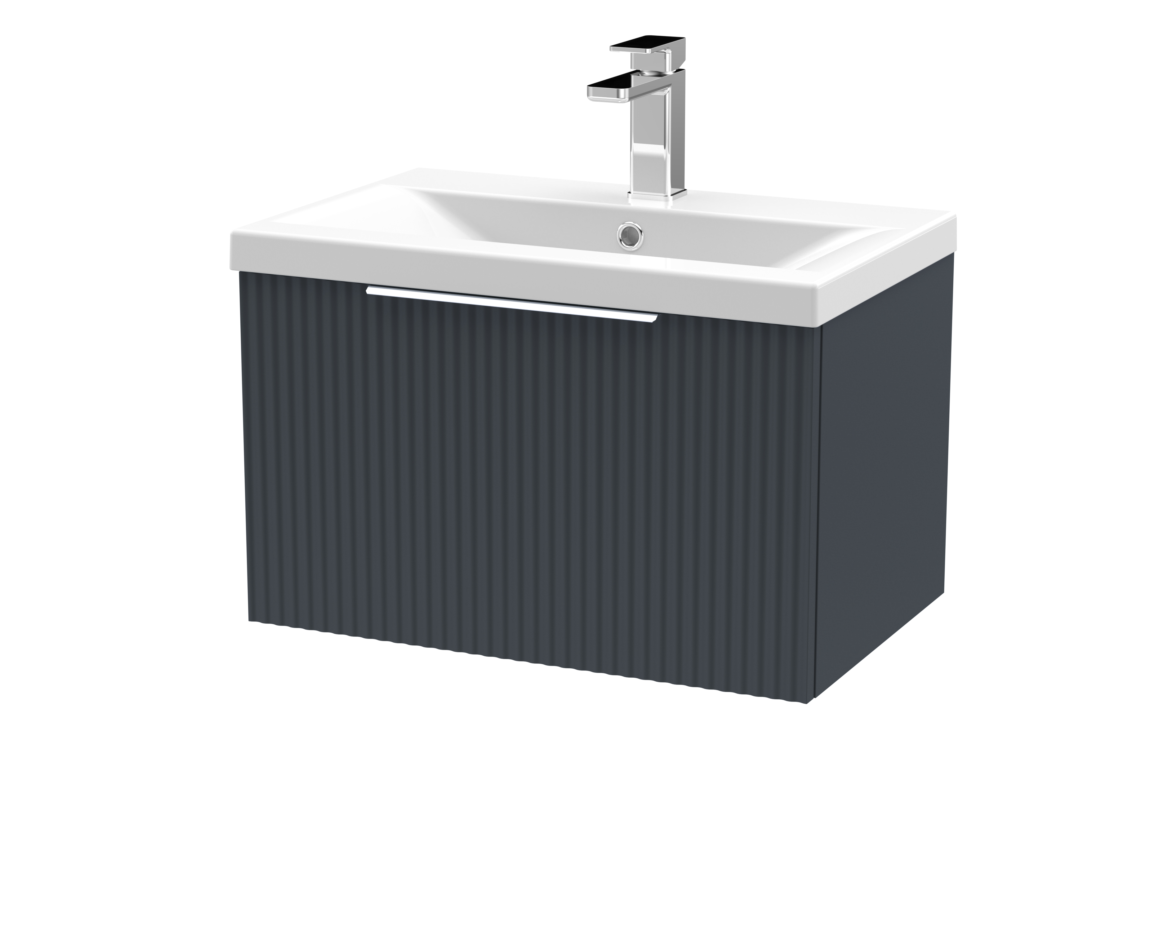 Hudson Reed Fluted Soft Black 600mm Wall Hung Vanity Unit and Mid Edge Ceramic Basin DFF1494A