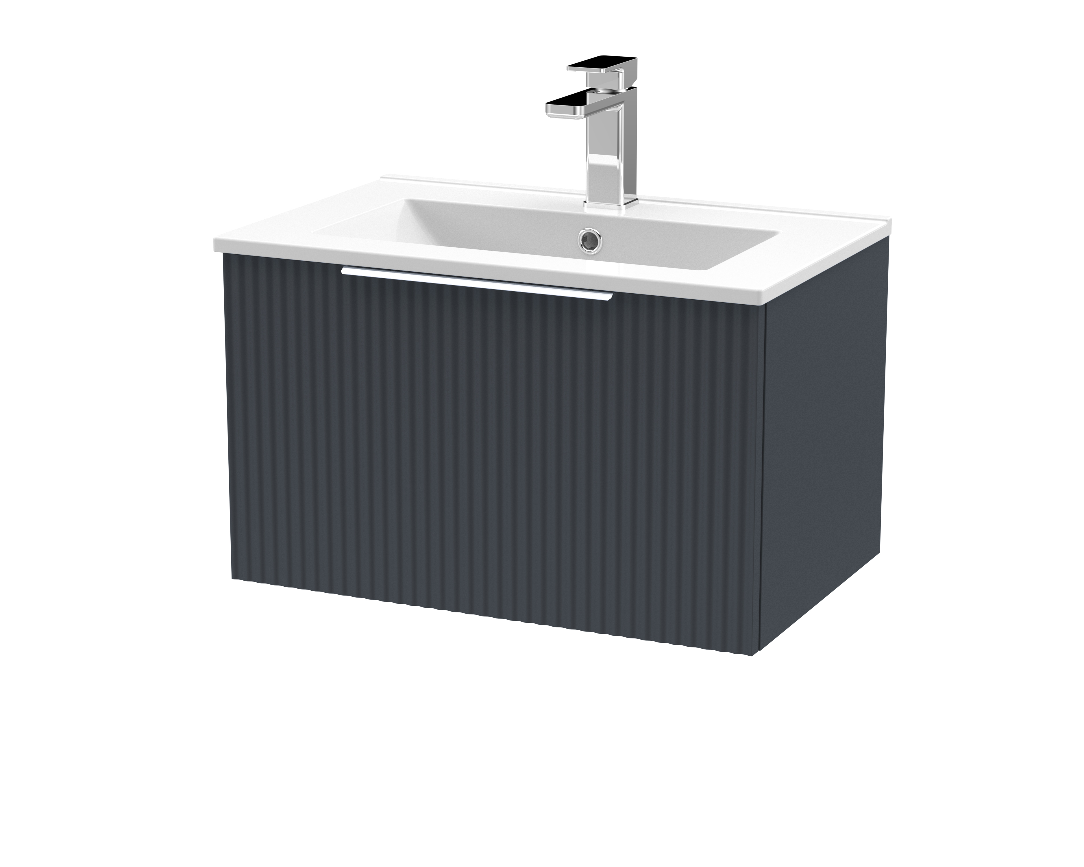 Hudson Reed Fluted Soft Black 600mm Wall Hung Vanity Unit and Minimalist Basin DFF1494B