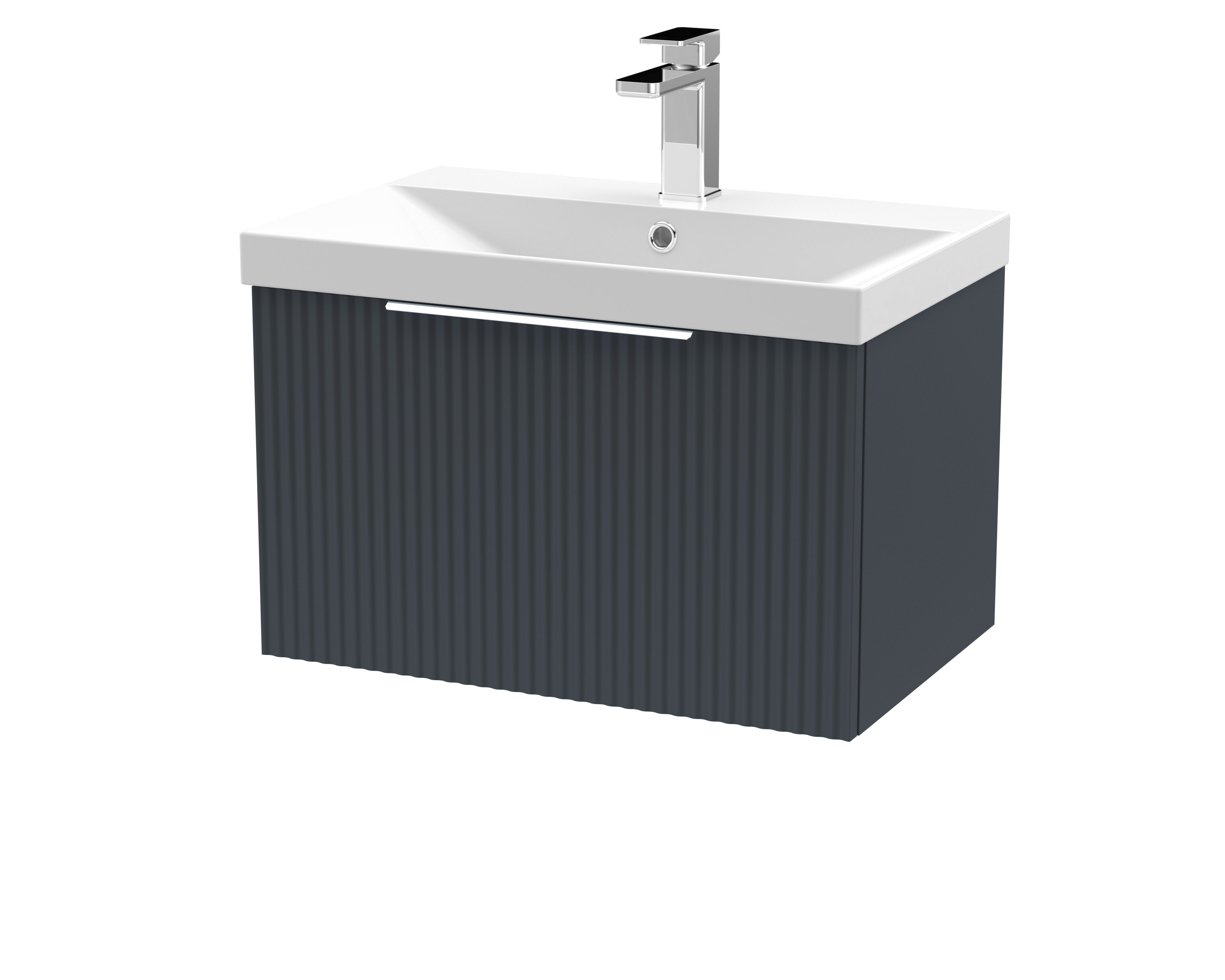 Hudson Reed Fluted Soft Black 600mm Wall Hung Vanity Unit and Thin Edge Basin DFF1494D