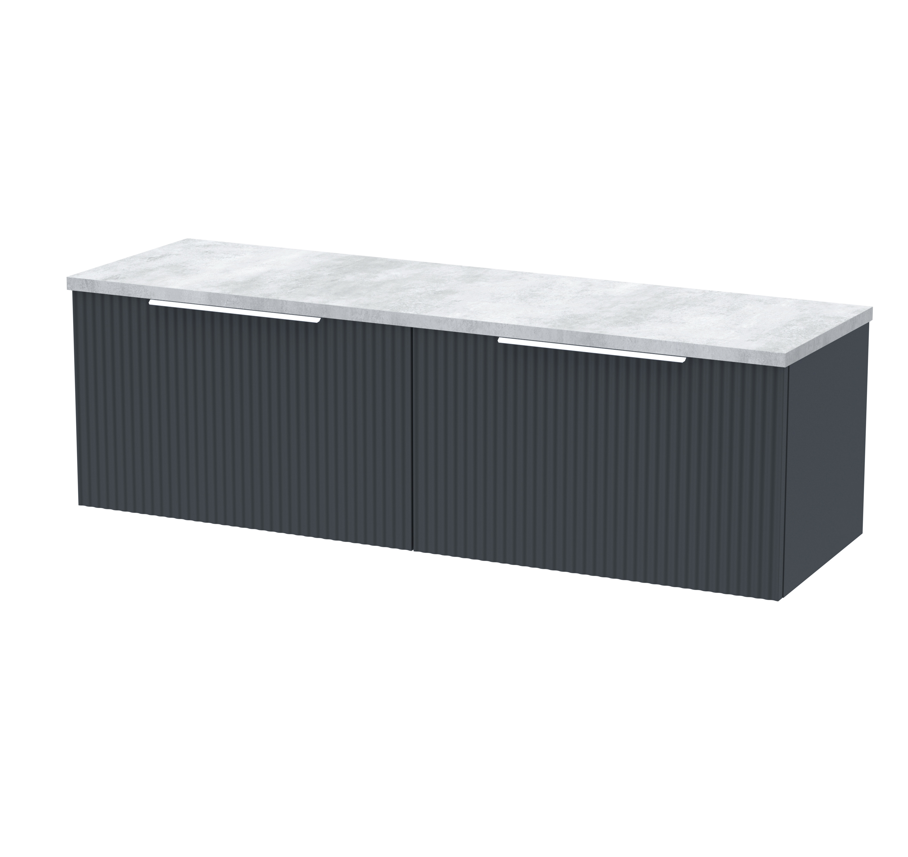 Hudson Reed Fluted Soft Black 1200 Wall Hung 2 Drawer Vanity Unit and Laminate Worktop DFF1494LBG2