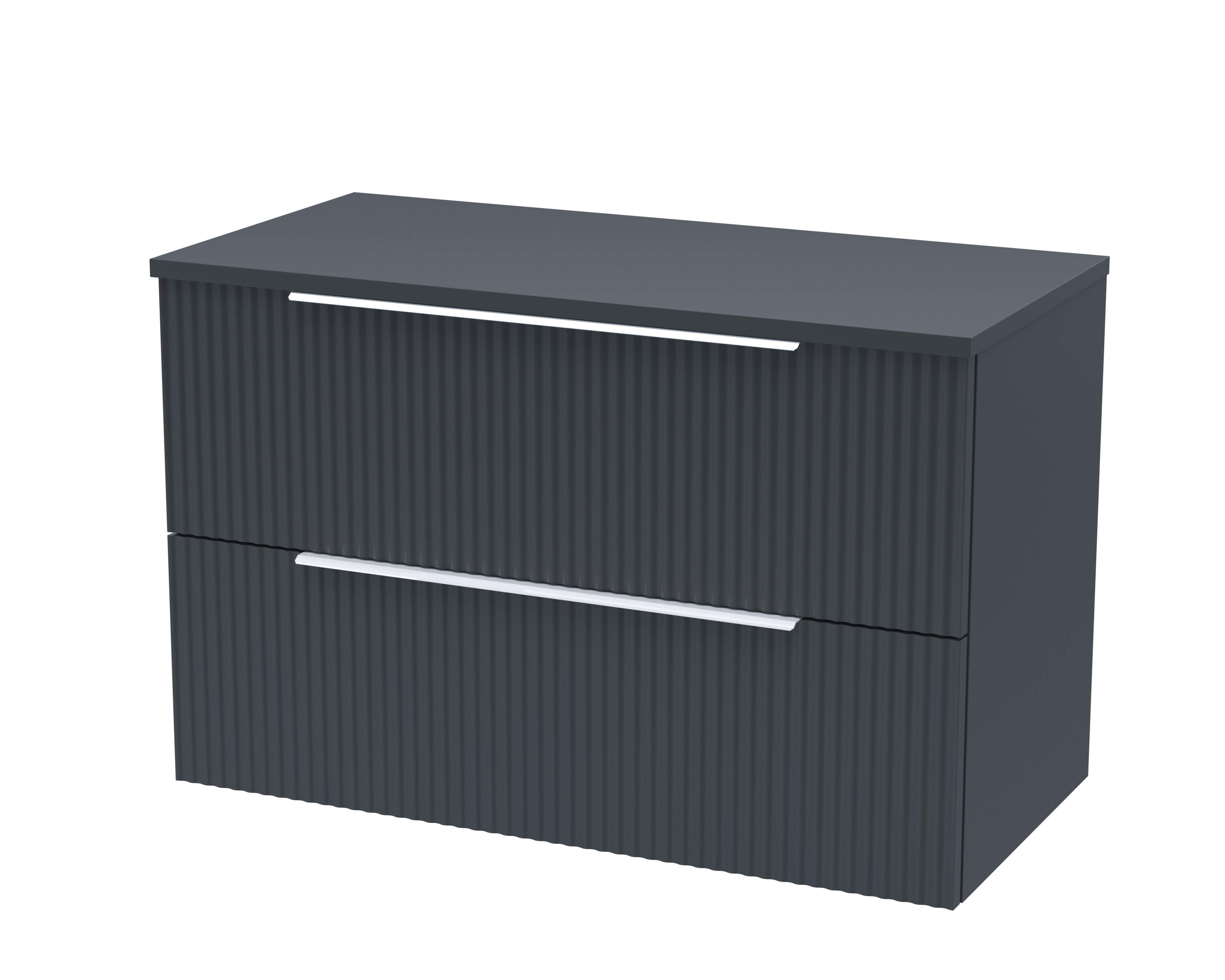 Hudson Reed Fluted Soft Black 800mm Wall Hung 2 Drawer Vanity Unit and Worktop DFF1495W