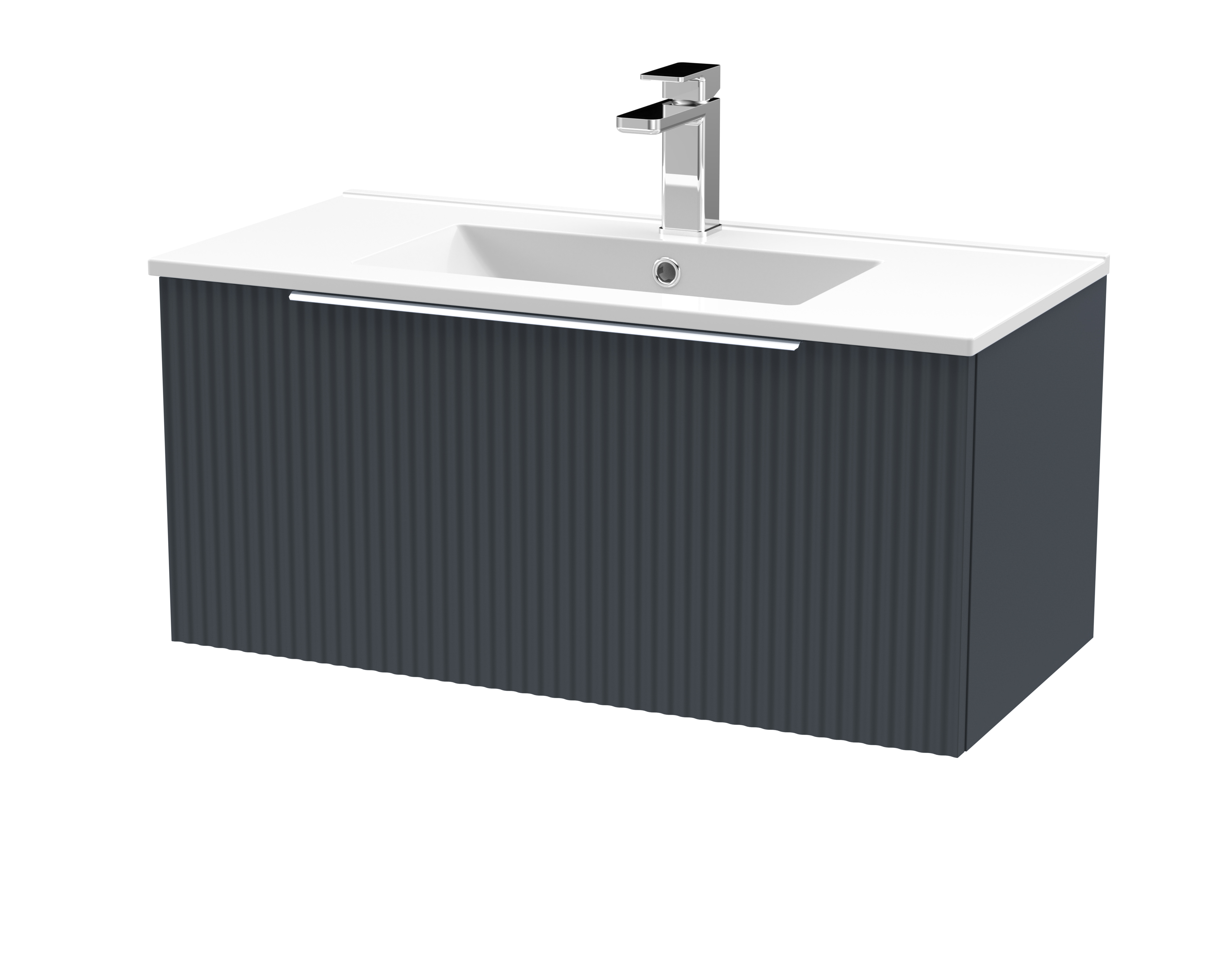 Hudson Reed Fluted Soft Black 800mm Wall Hung Vanity Unit and Minimalist Basin DFF1496B