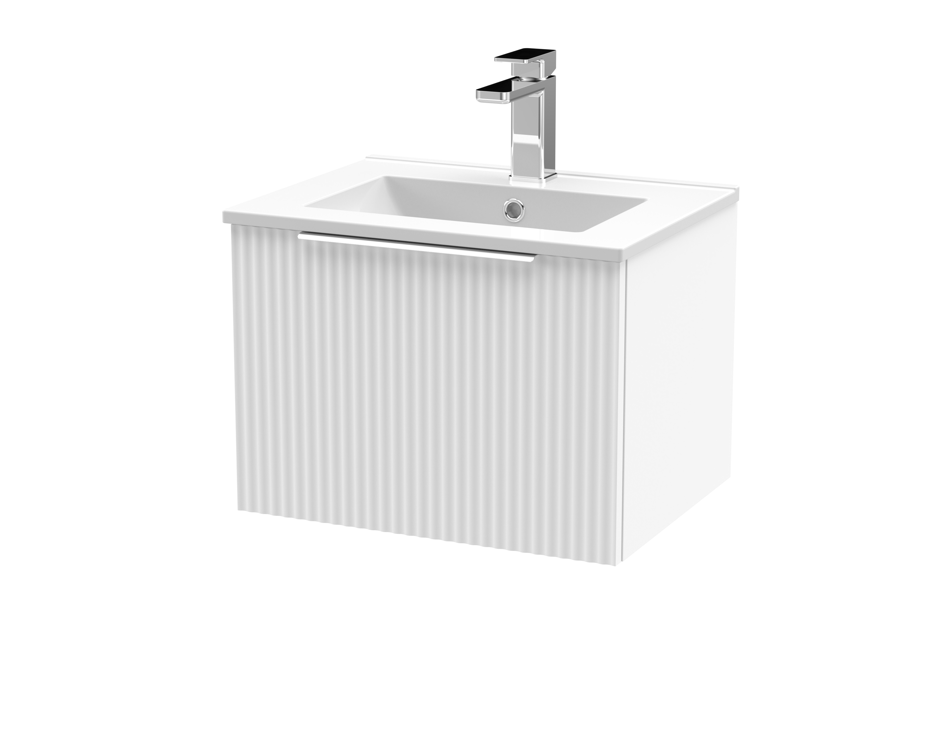Hudson Reed Fluted Satin White 500mm Wall Hung Vanity Unit and Minimalist Basin DFF191B