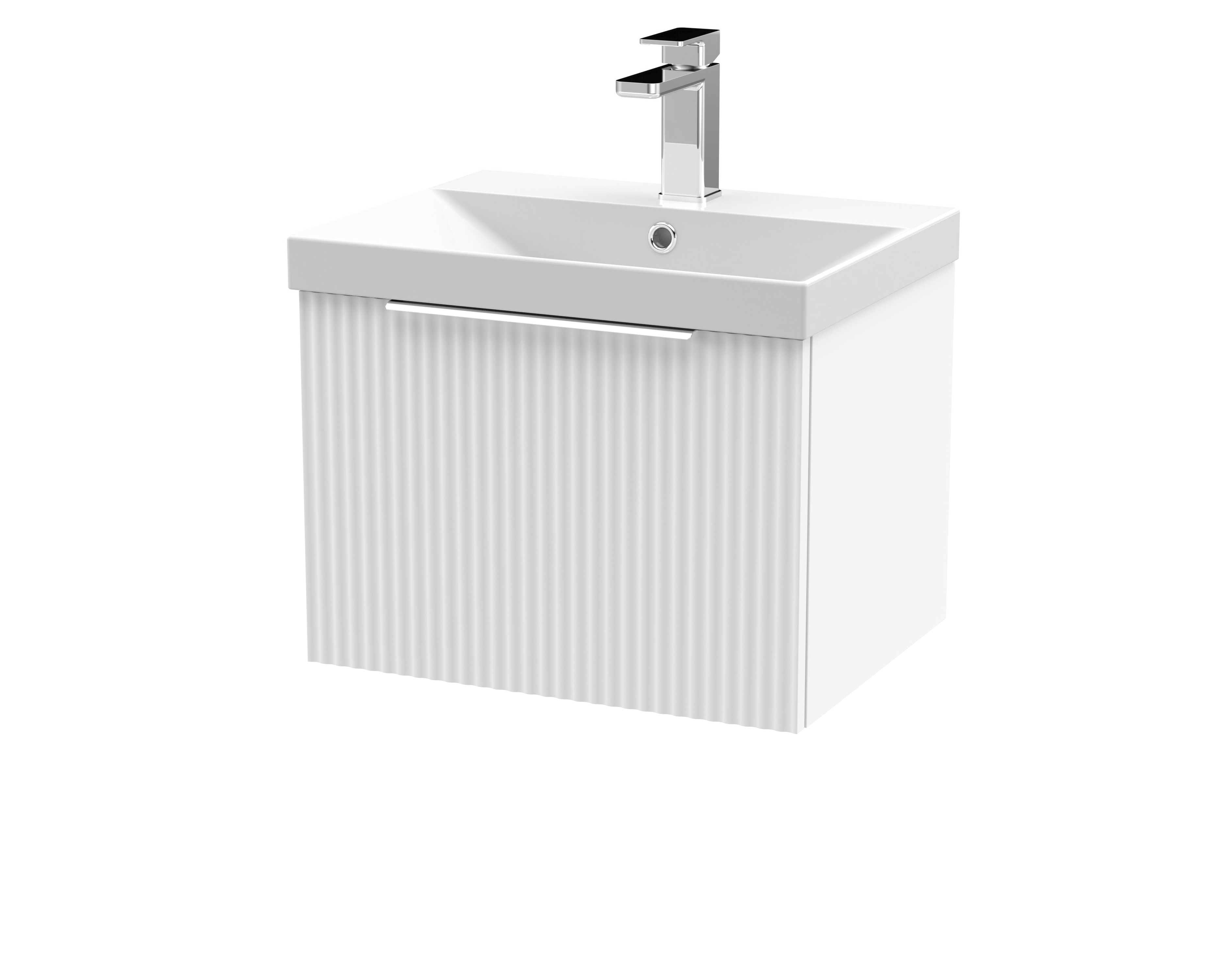 Hudson Reed Fluted Satin White 500mm Wall Hung Vanity Unit and Thin Edge Basin DFF191D