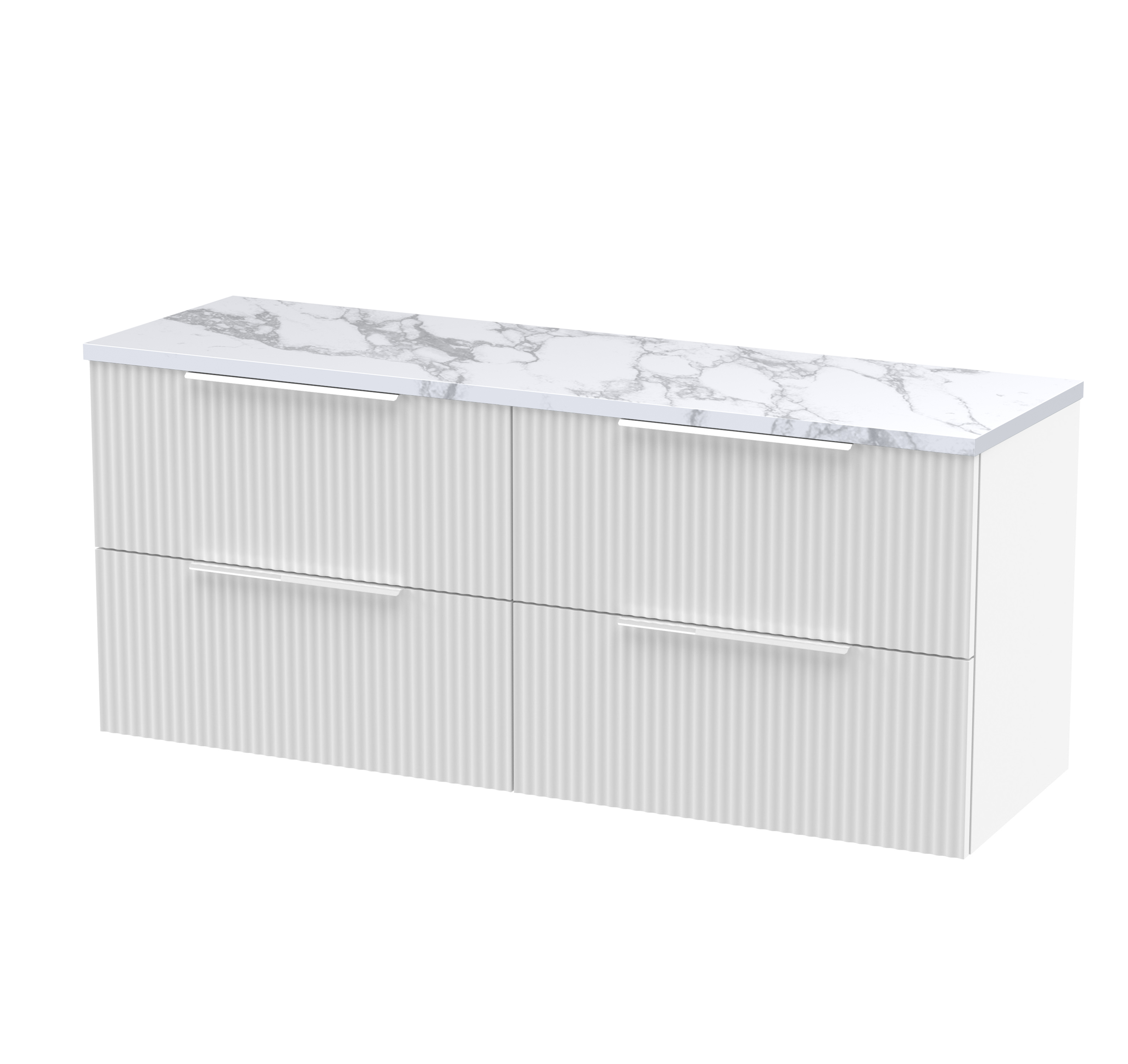 Hudson Reed Fluted Satin White 1200 Wall Hung 4 Drawer Vanity Unit and Laminate Worktop DFF193LCM2