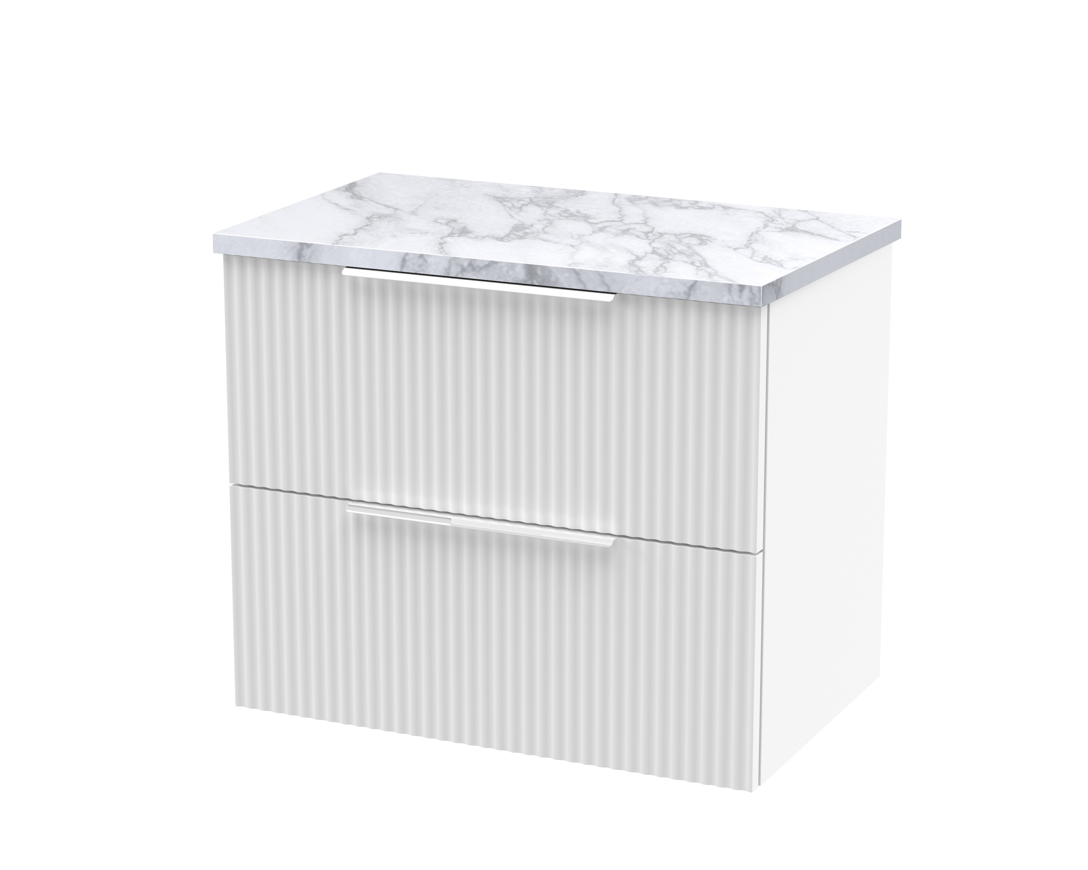 Hudson Reed Fluted Satin White 600mm Wall Hung 2 Drawer Vanity Unit and Laminate Worktop DFF193LCM