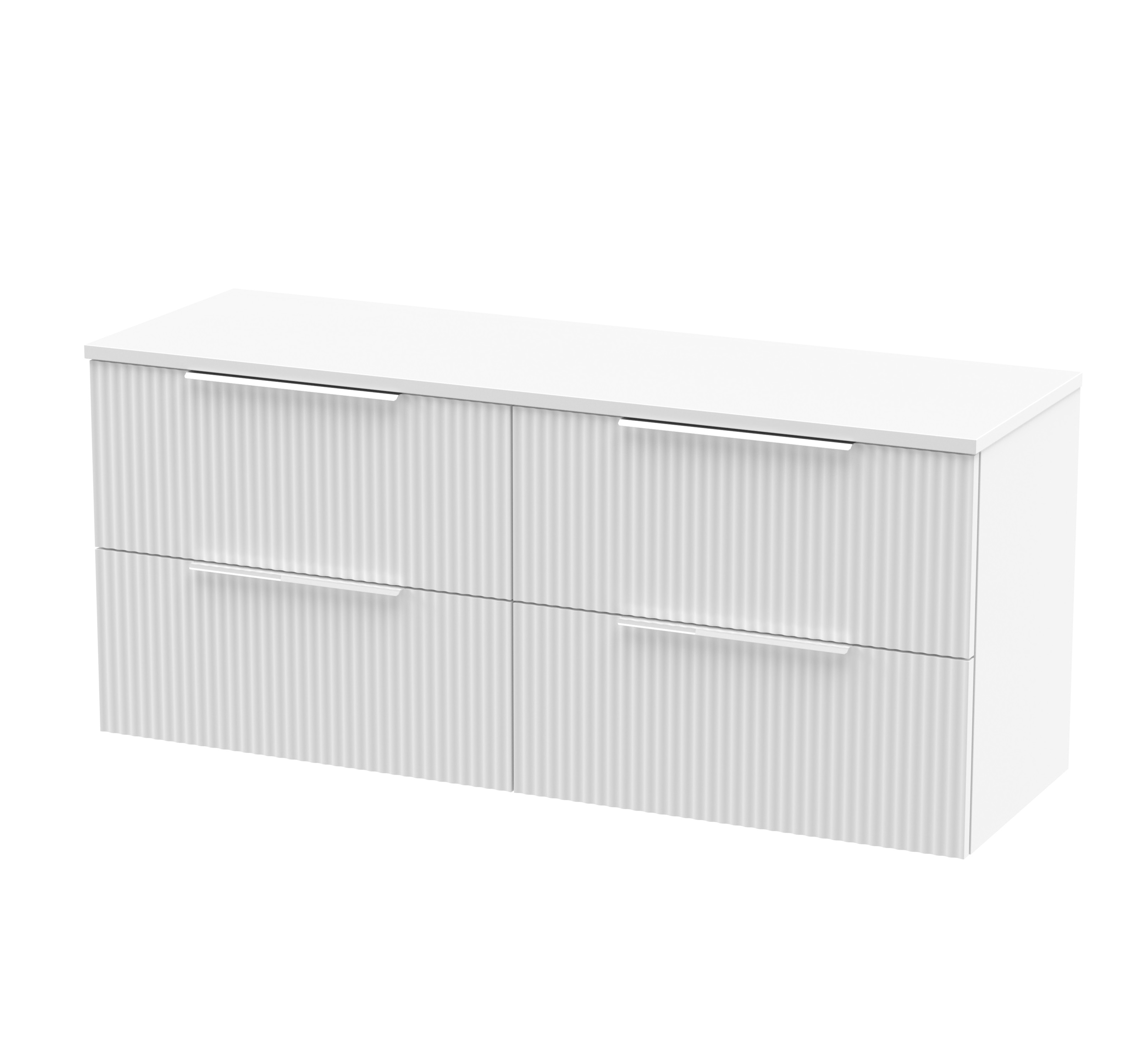 Hudson Reed Fluted Satin White 1200mm Wall Hung 4 Drawer Vanity Unit and Worktop DFF193W2