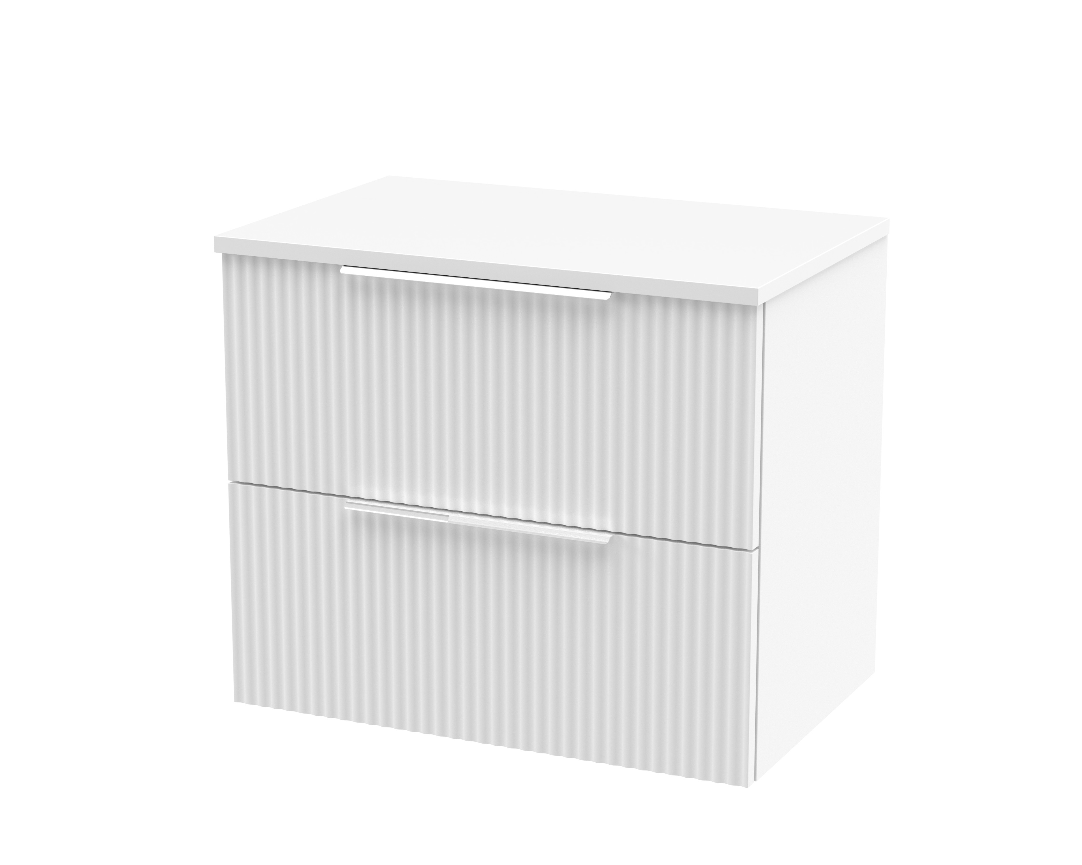 Hudson Reed Fluted Satin White 600mm Wall Hung 2 Drawer Vanity Unit and Worktop DFF193W