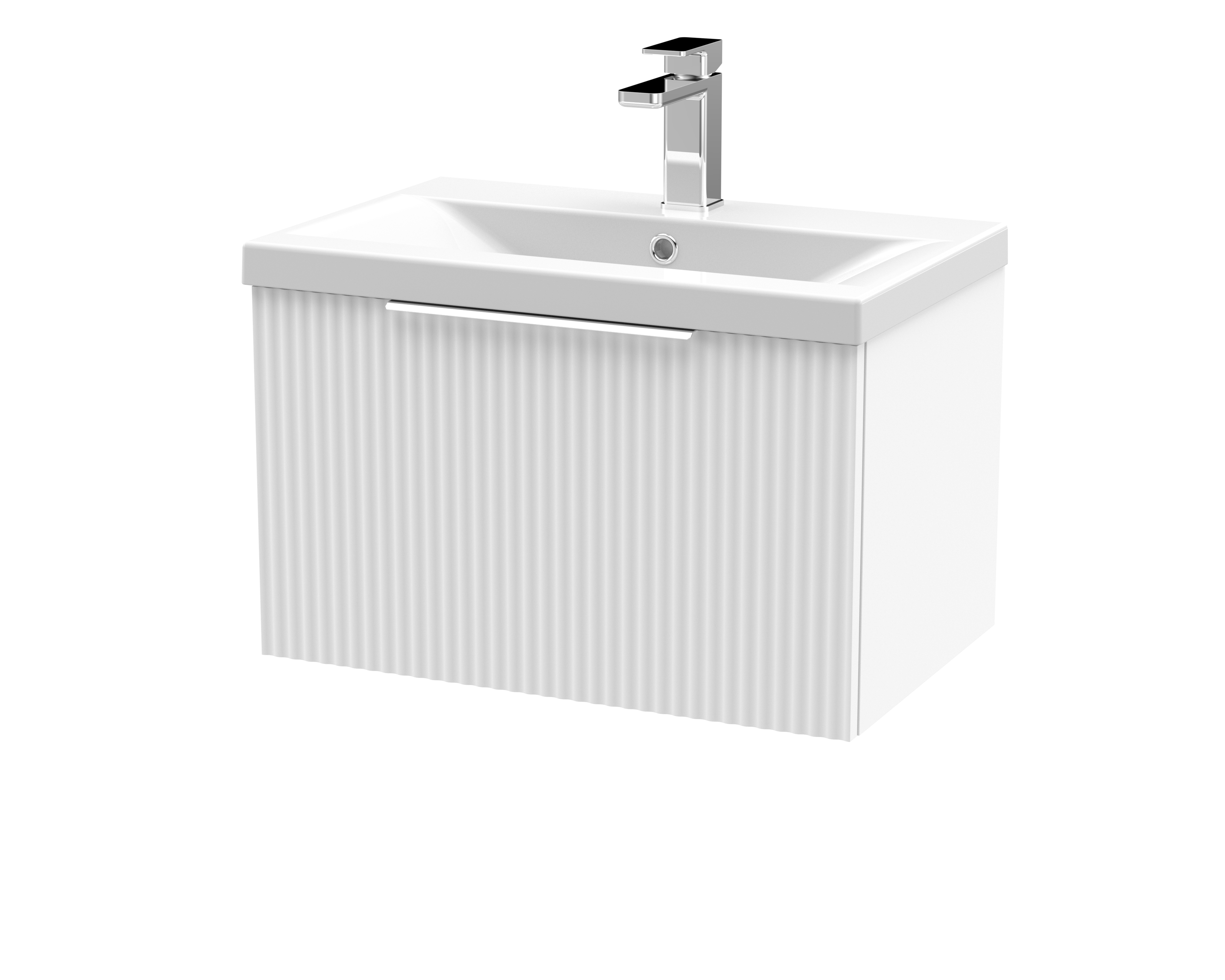 Hudson Reed Fluted Satin White 600mm Wall Hung Vanity Unit and Mid Edge Ceramic Basin DFF194A