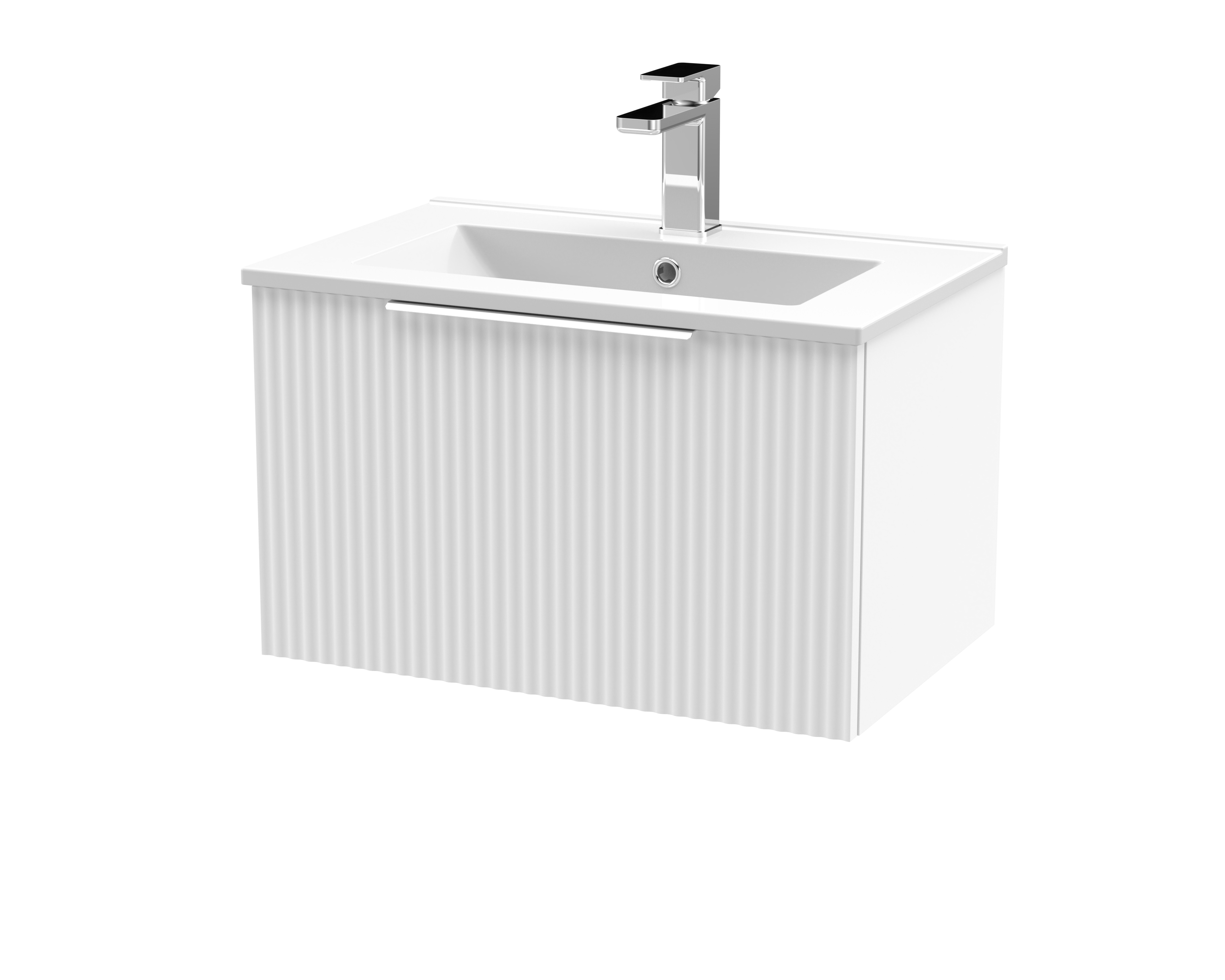 Hudson Reed Fluted Satin White 600mm Wall Hung Vanity Unit and Minimalist Basin DFF194B