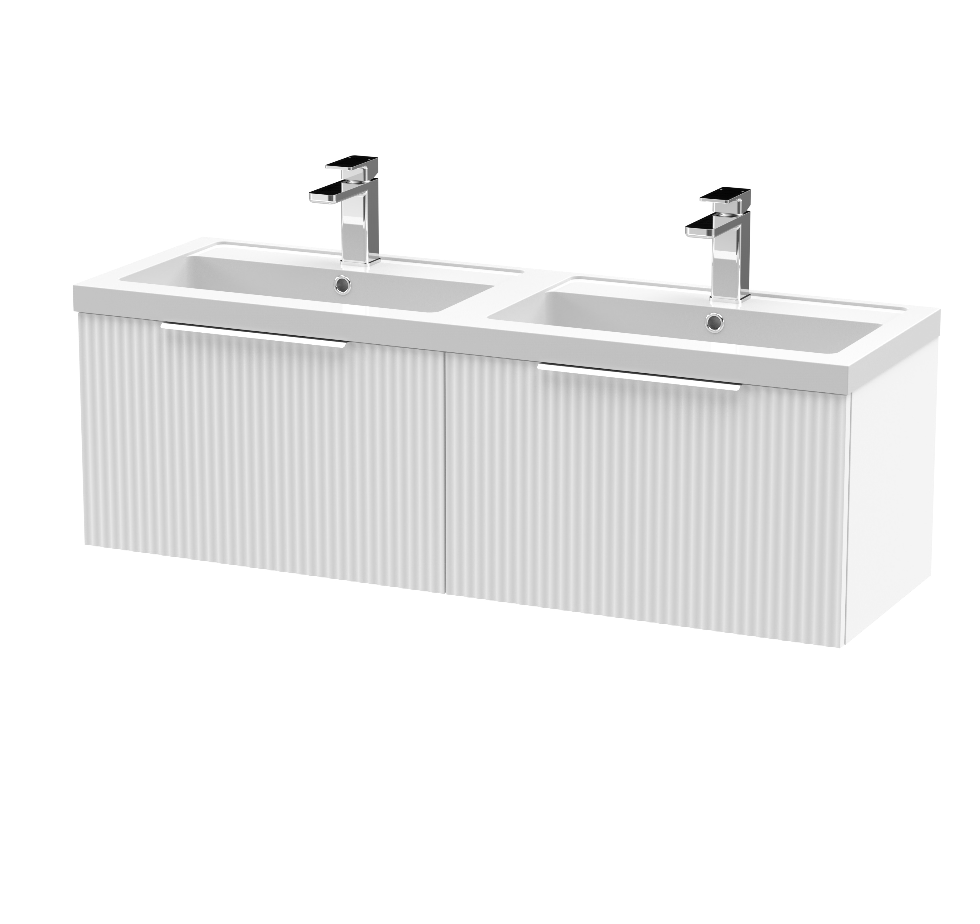 Hudson Reed Fluted Satin White 1200mm Wall Hung 2 Drawer Vanity Unit and Double Basin DFF194C