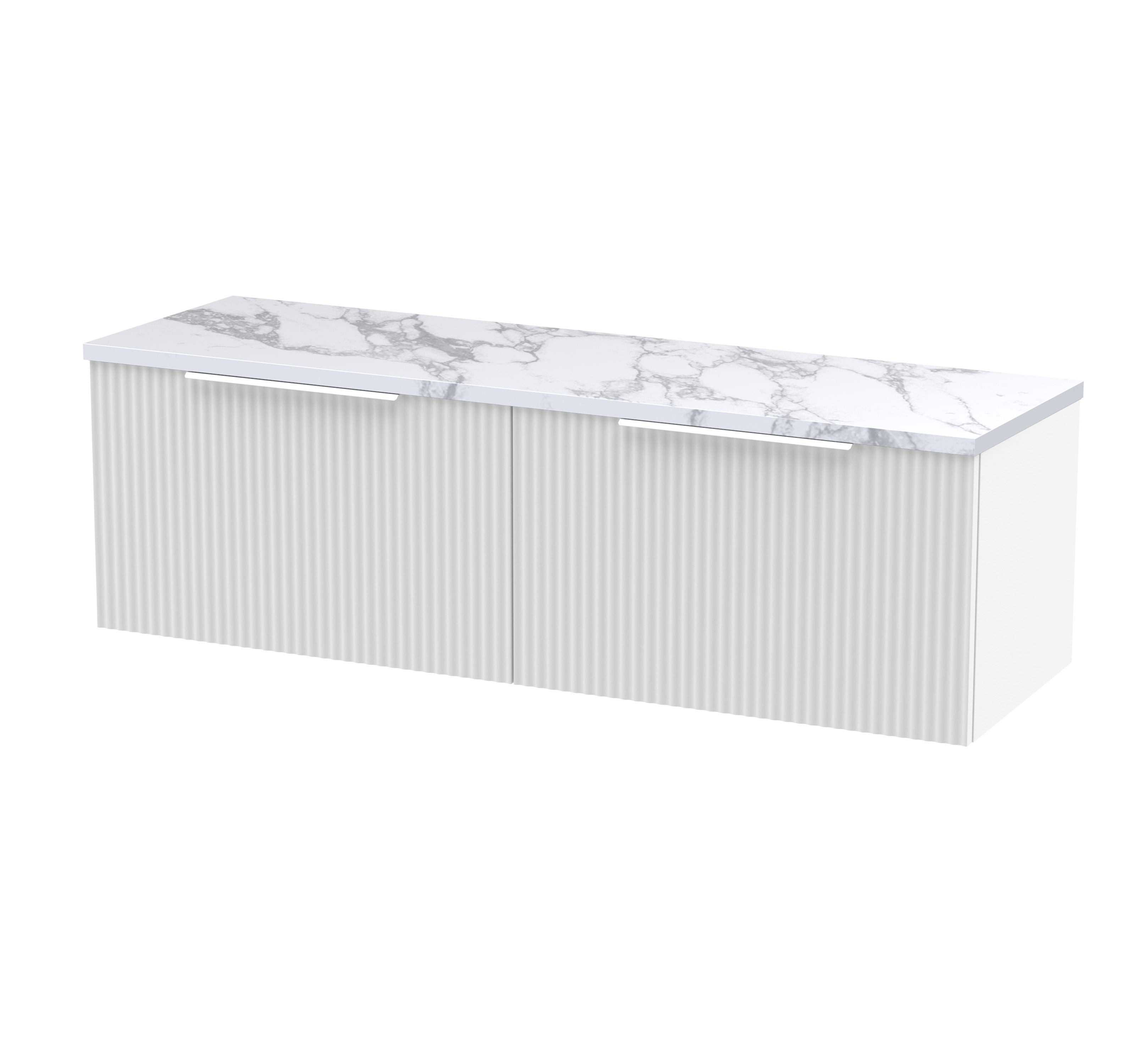 Hudson Reed Fluted Satin White 1200 Wall Hung 2 Drawer Vanity Unit and Laminate Worktop DFF194LCM2