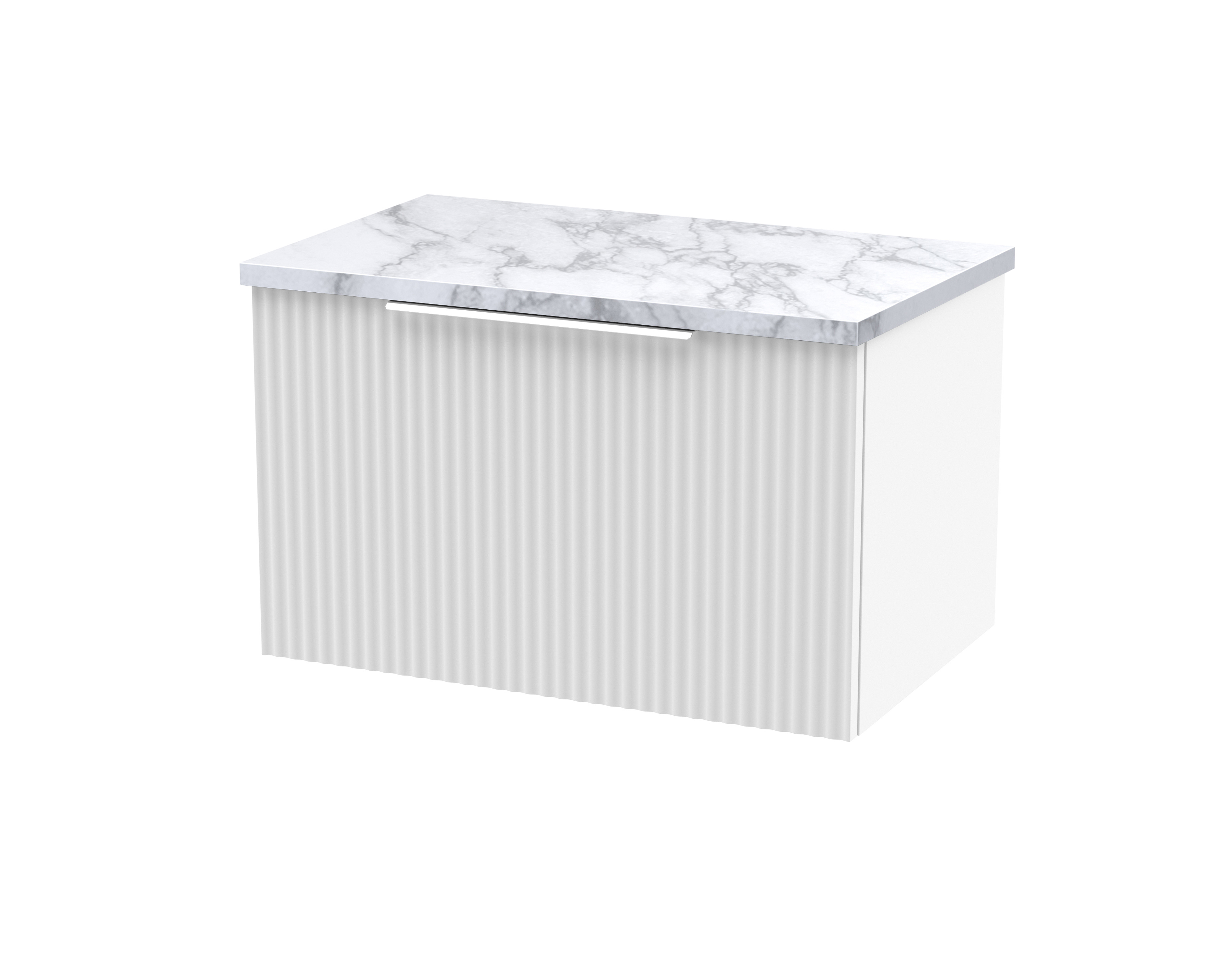 Hudson Reed Fluted Satin White 600mm Wall Hung Vanity Unit and Laminate Worktop DFF194LCM