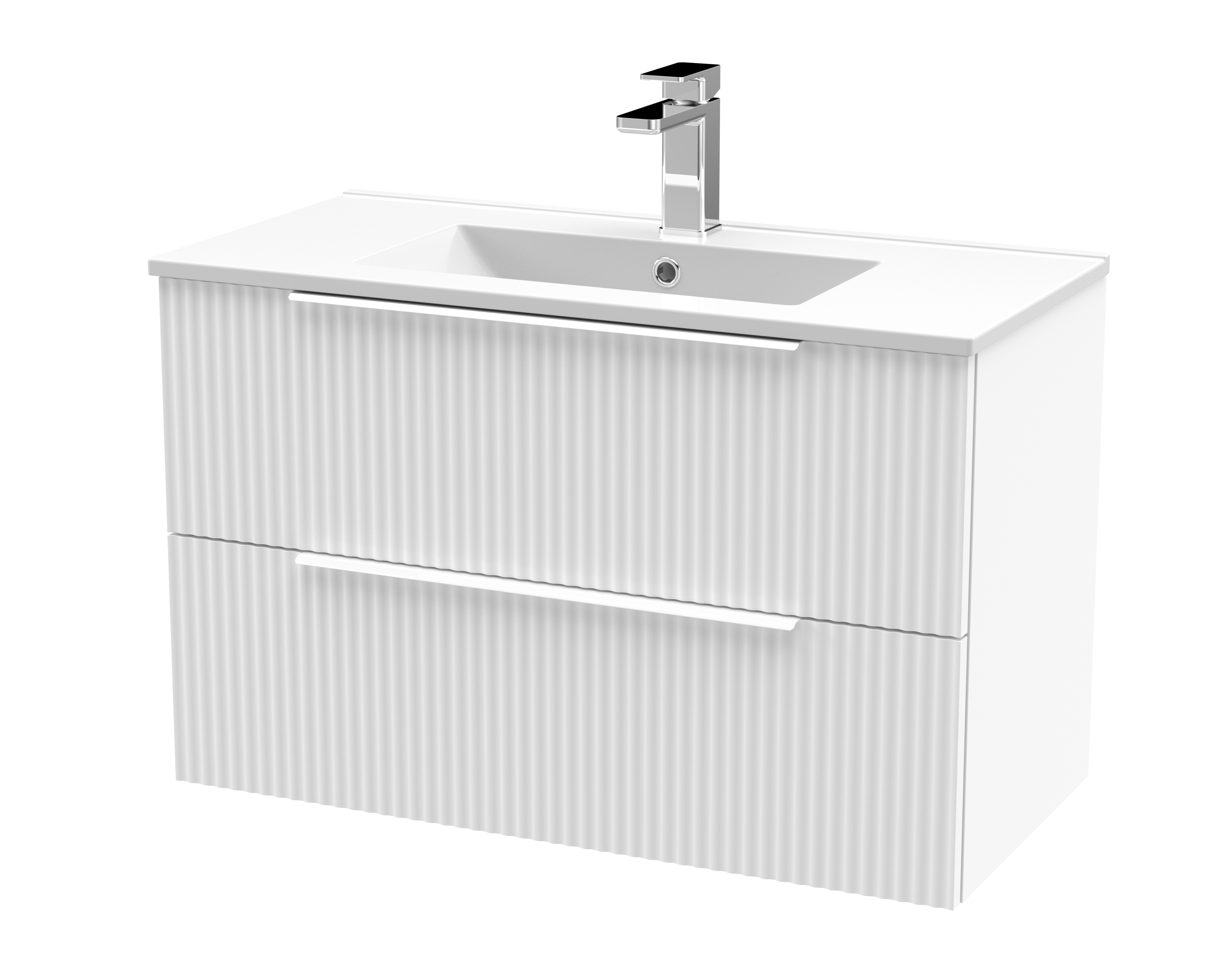 Hudson Reed Fluted Satin White 800mm Wall Hung 2 Drawer Vanity Unit and Basin DFF195B