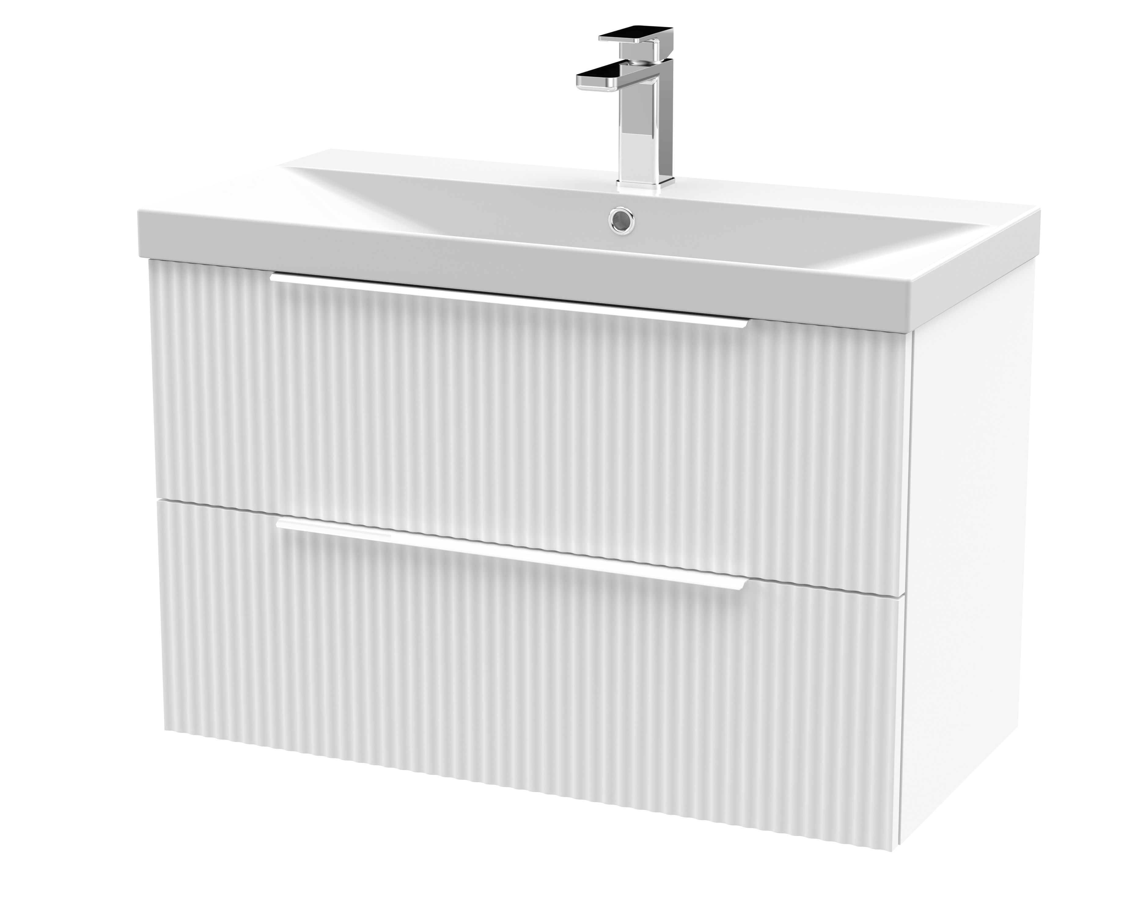 Hudson Reed Fluted Satin White 800mm Wall Hung 2 Drawer Vanity Unit and Thin Edge Basin DFF195D