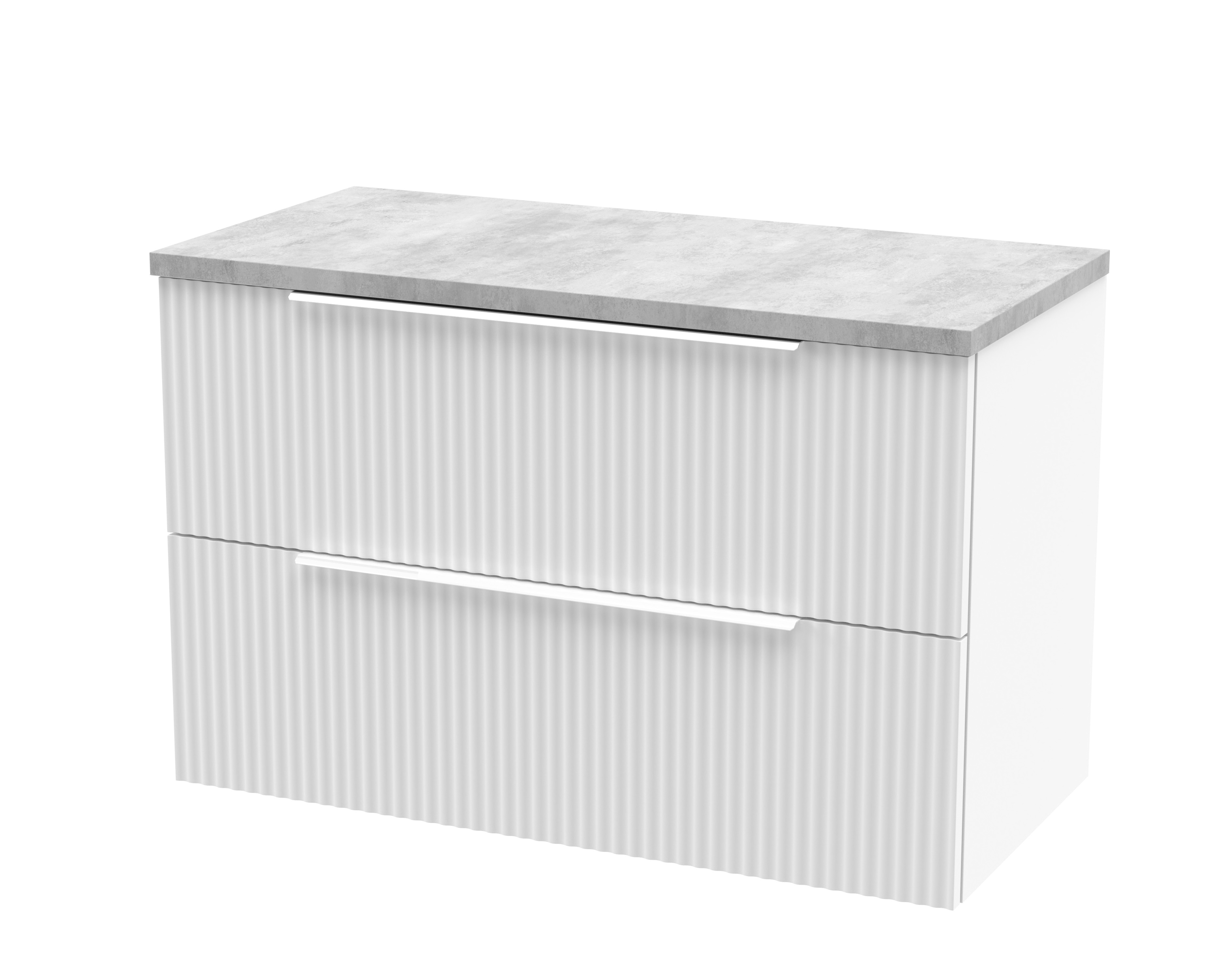 Hudson Reed Fluted Satin White 800mm Wall Hung 2 Drawer Vanity Unit and Laminate Top DFF195LBG