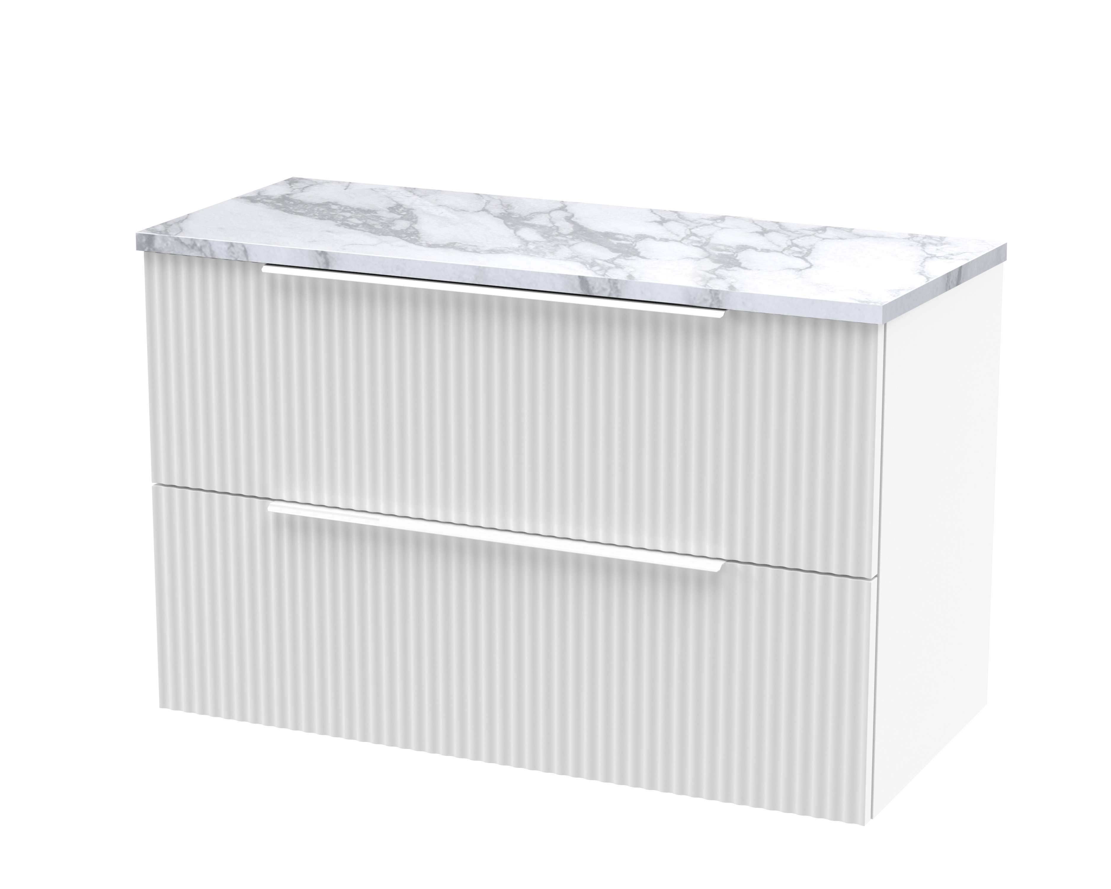 Hudson Reed Fluted Satin White 800mm Wall Hung 2 Drawer Vanity Unit and Laminate Worktop DFF195LCM
