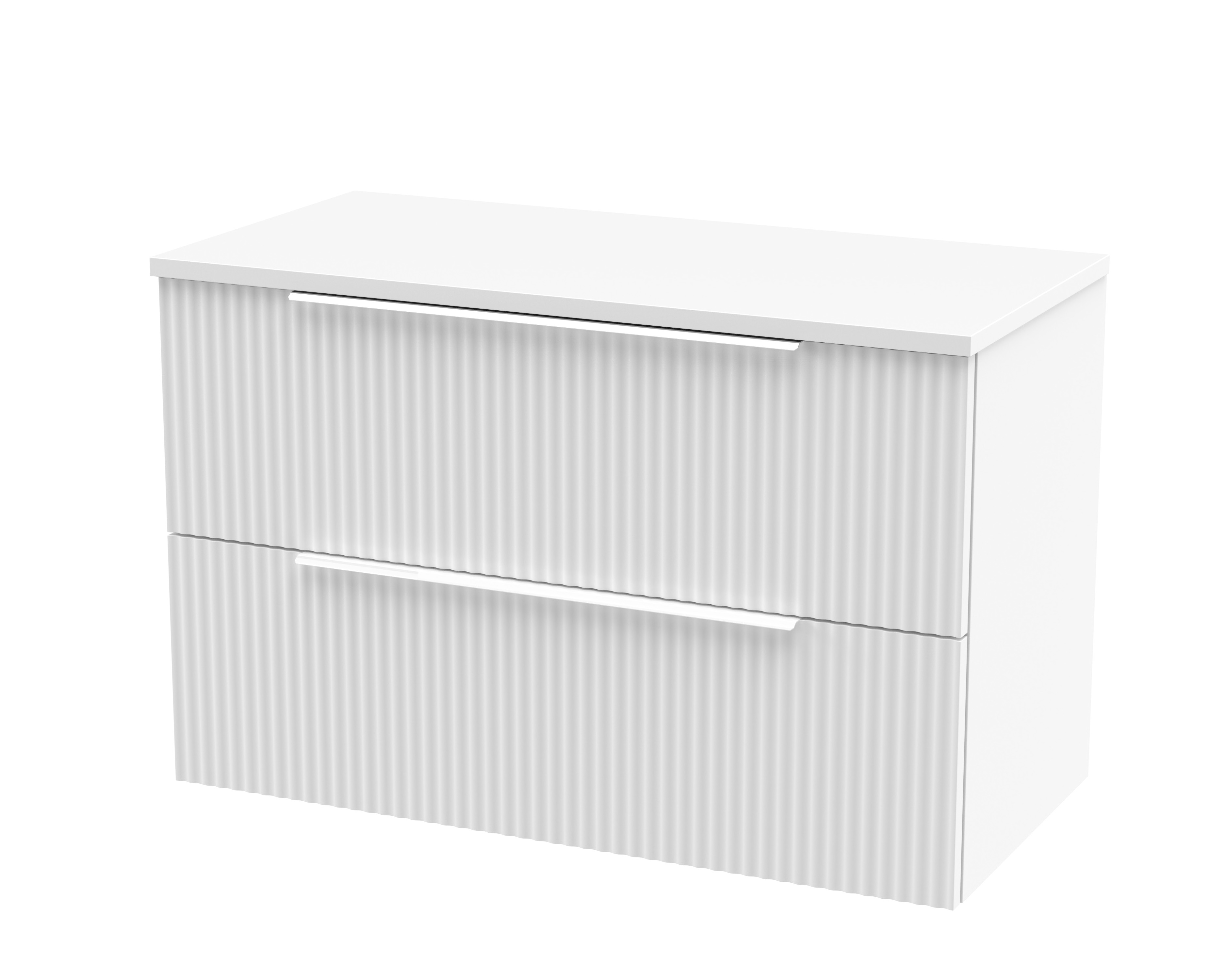 Hudson Reed Fluted Satin White 800mm Wall Hung 2 Drawer Vanity Unit and Worktop DFF195W
